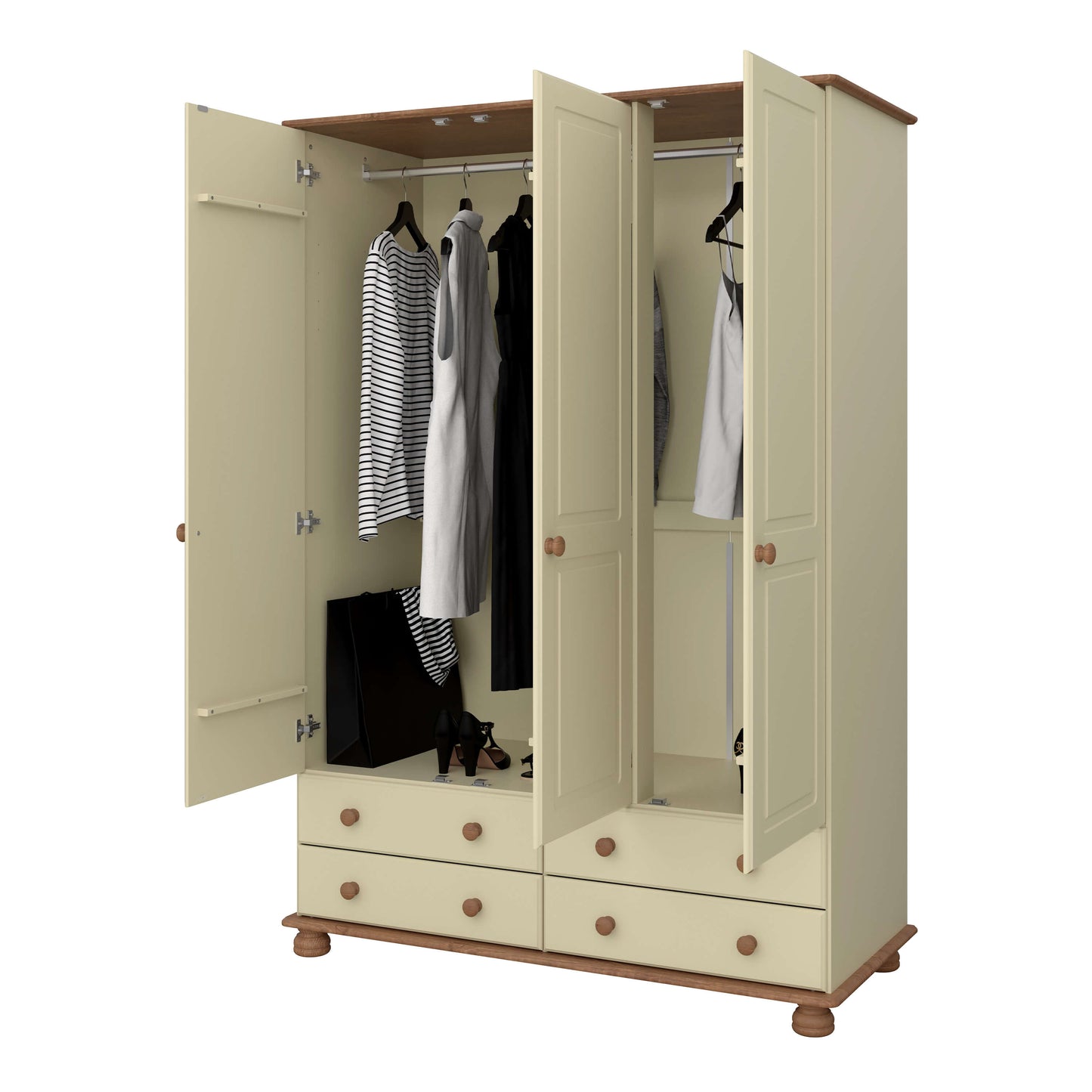 Richmond 3 Door 4 Drawer Wardrobe Cream & Pine ModelBedroom