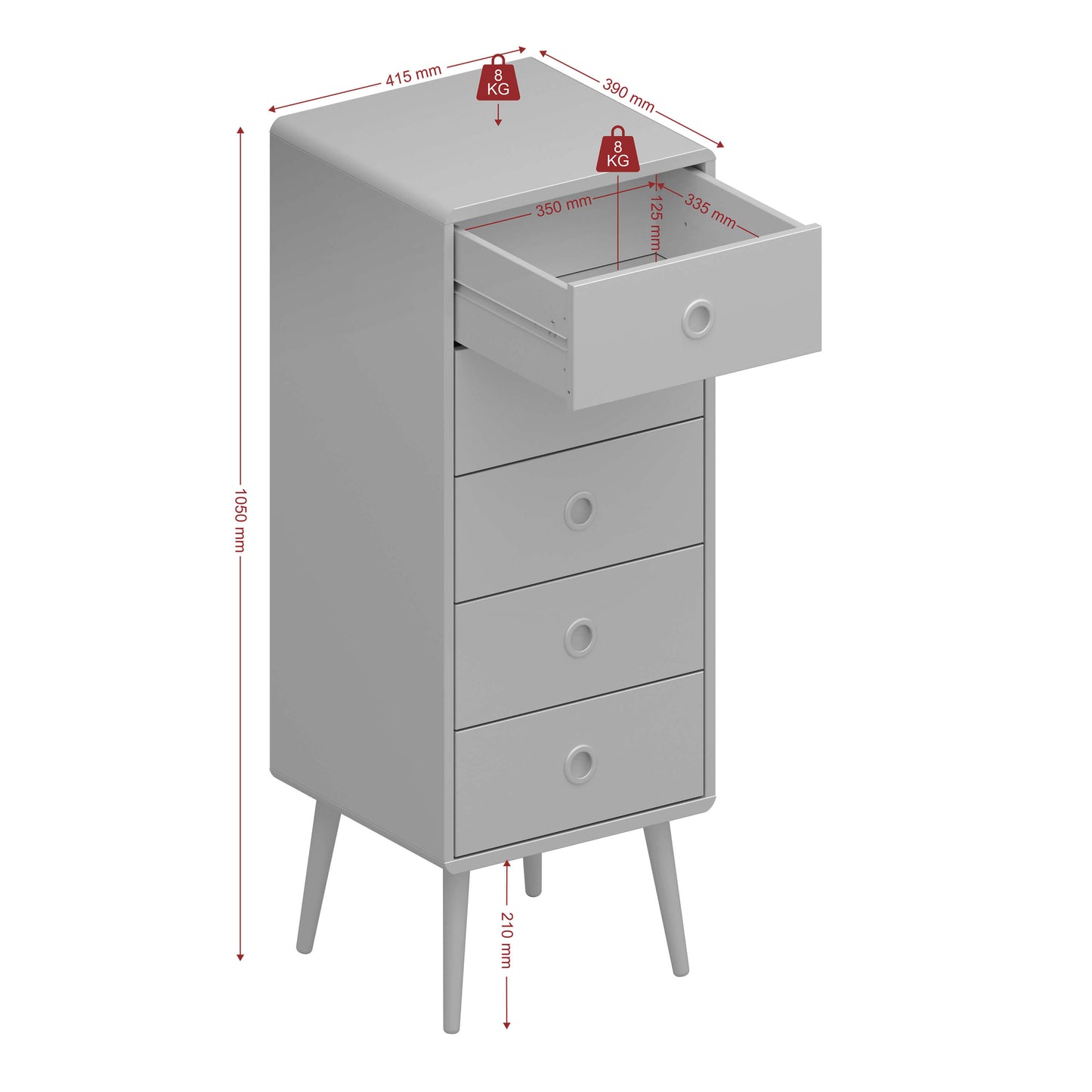 Softline 5 Drawer Narrow Chest Grey ModelBedroom