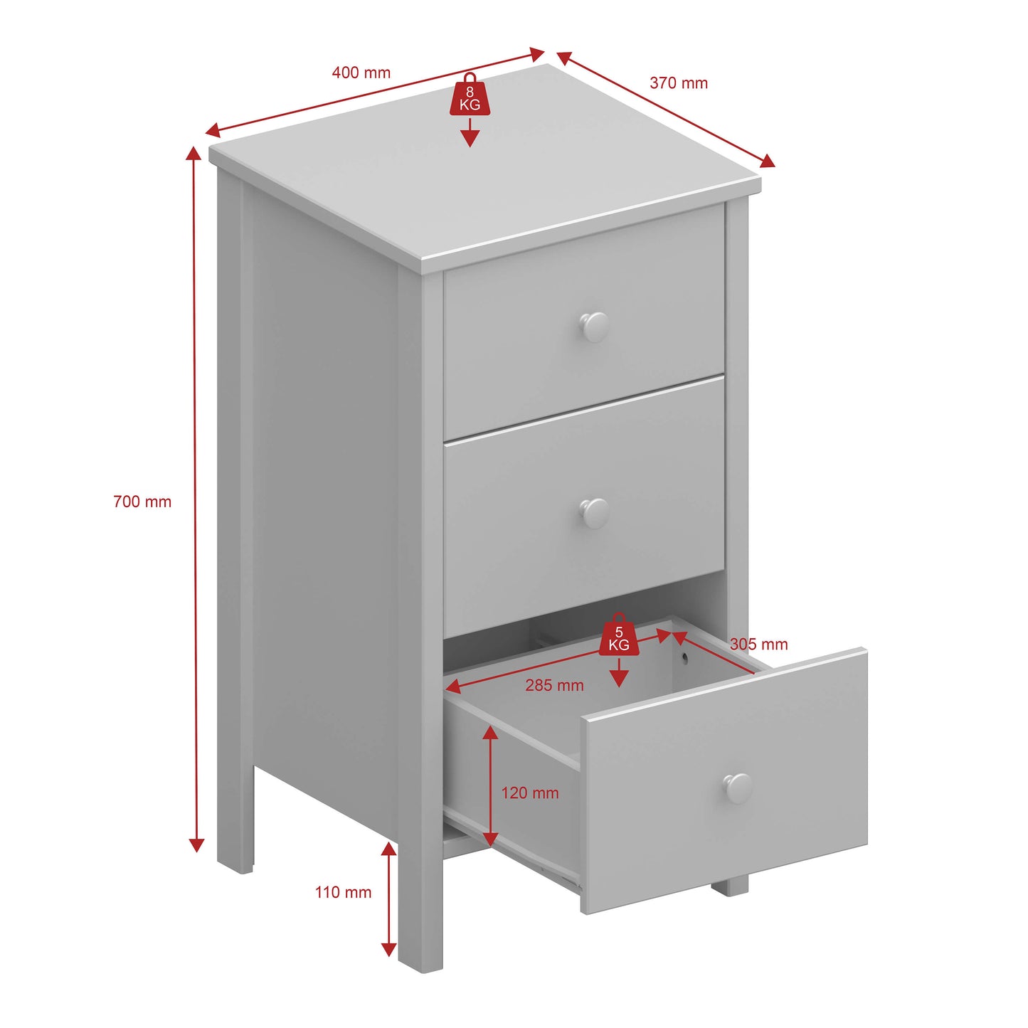 Tromso 3 Drawer Bedside Off White ModelBedroom