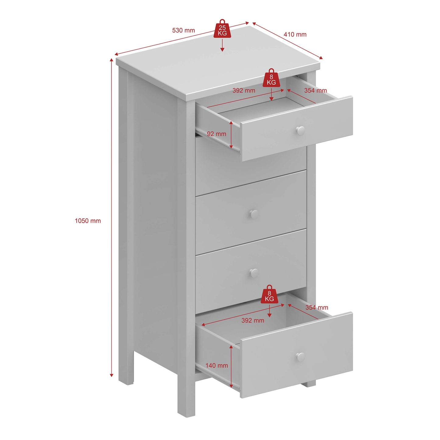 Tromso 5 Drawer Narrow Chest - Narrow Chest of Drawers ModelBedroom