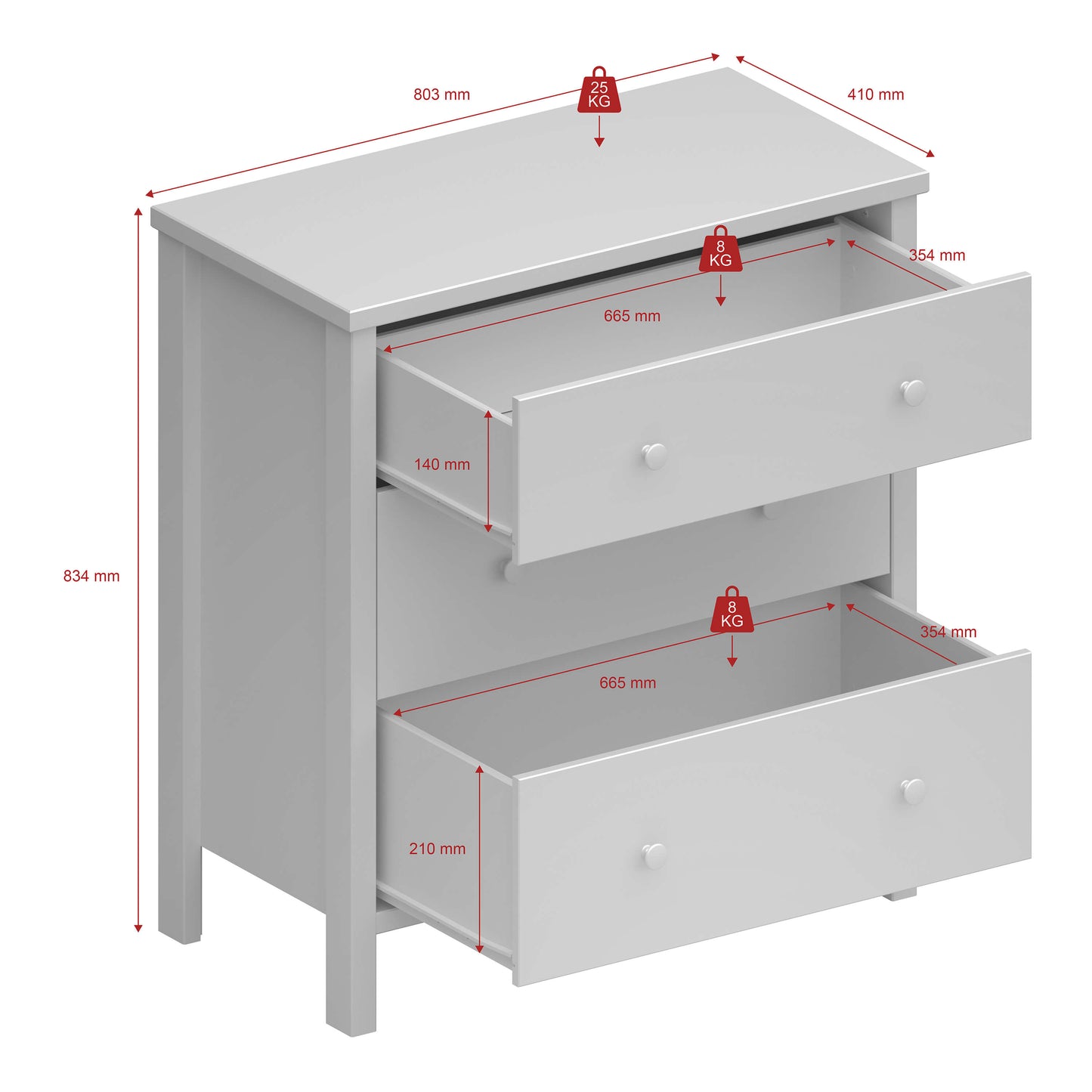 Tromso 3 Drawer Chest of Drawers - White Chest Of Drawers ModelBedroom