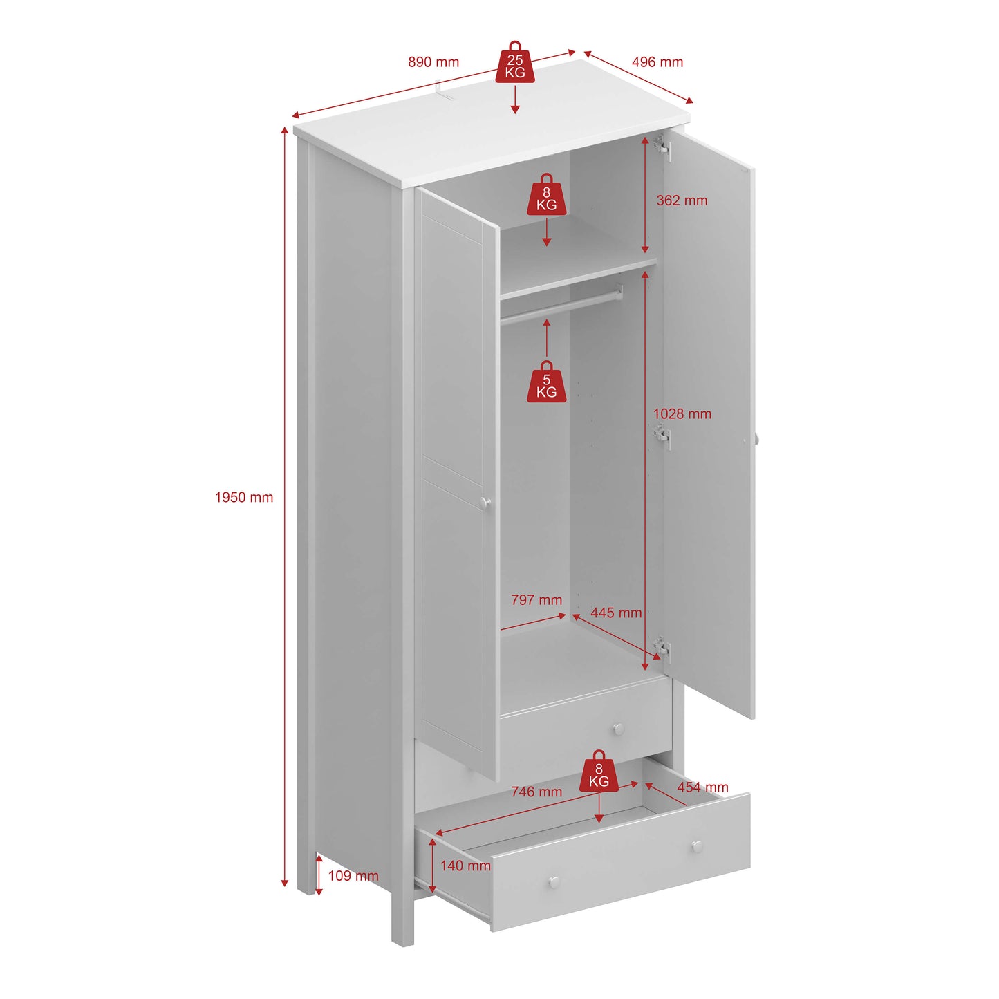 Tromso 2 Door 2 Drawer Wardrobe Grey ModelBedroom