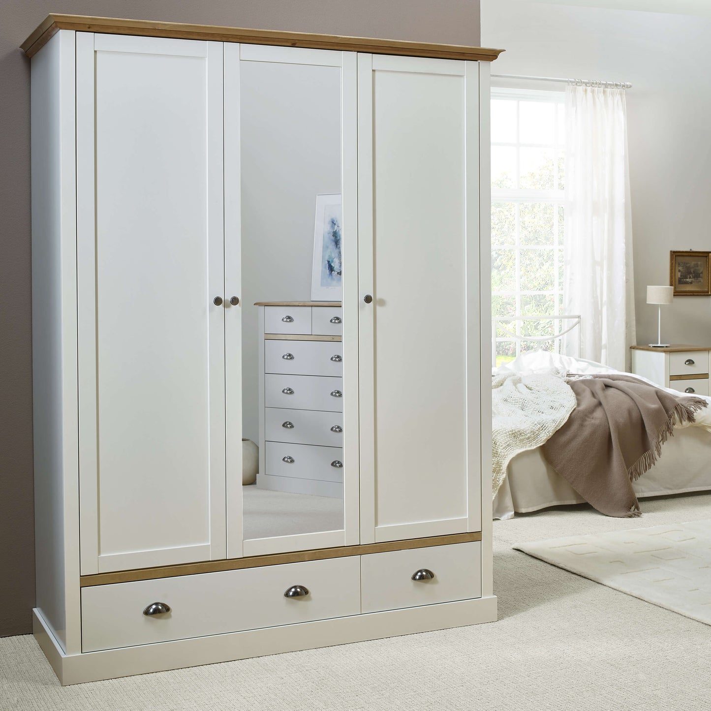Sandringham 3 Door 2 Drawer Wardrobe White & Pine ModelBedroom