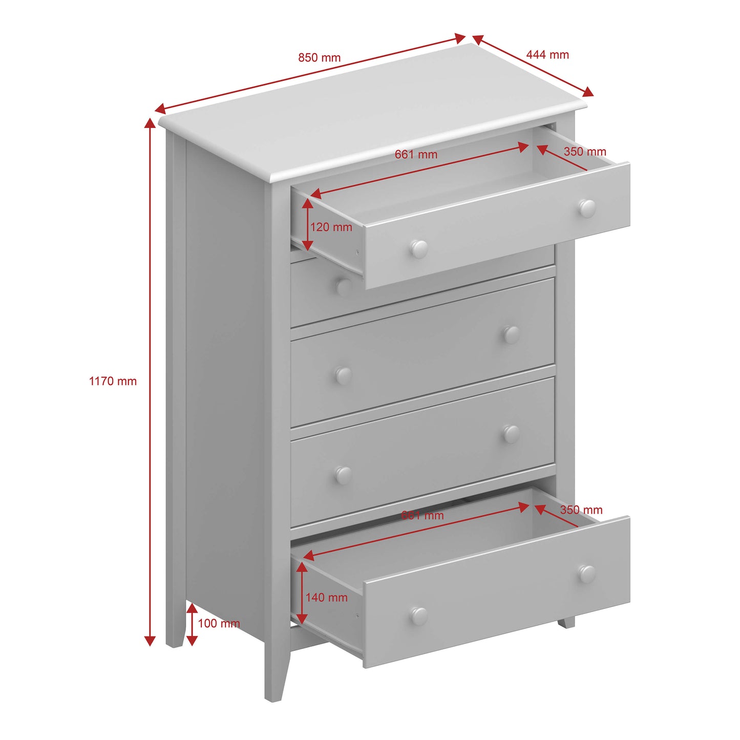 Heston 5 Drawer Chest Pine ModelBedroom