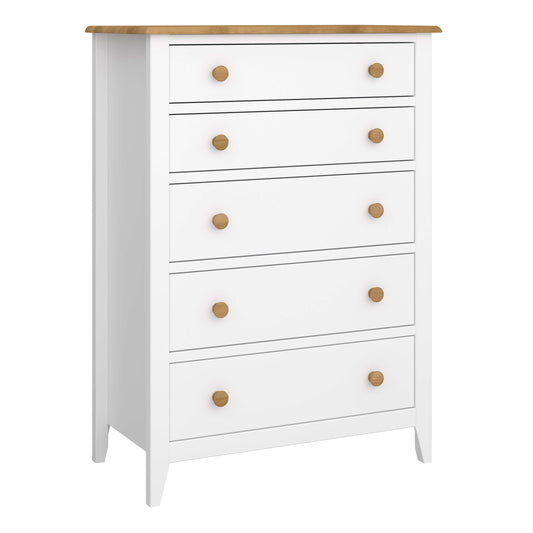 Heston 5 Drawer Chest White & Pine ModelBedroom