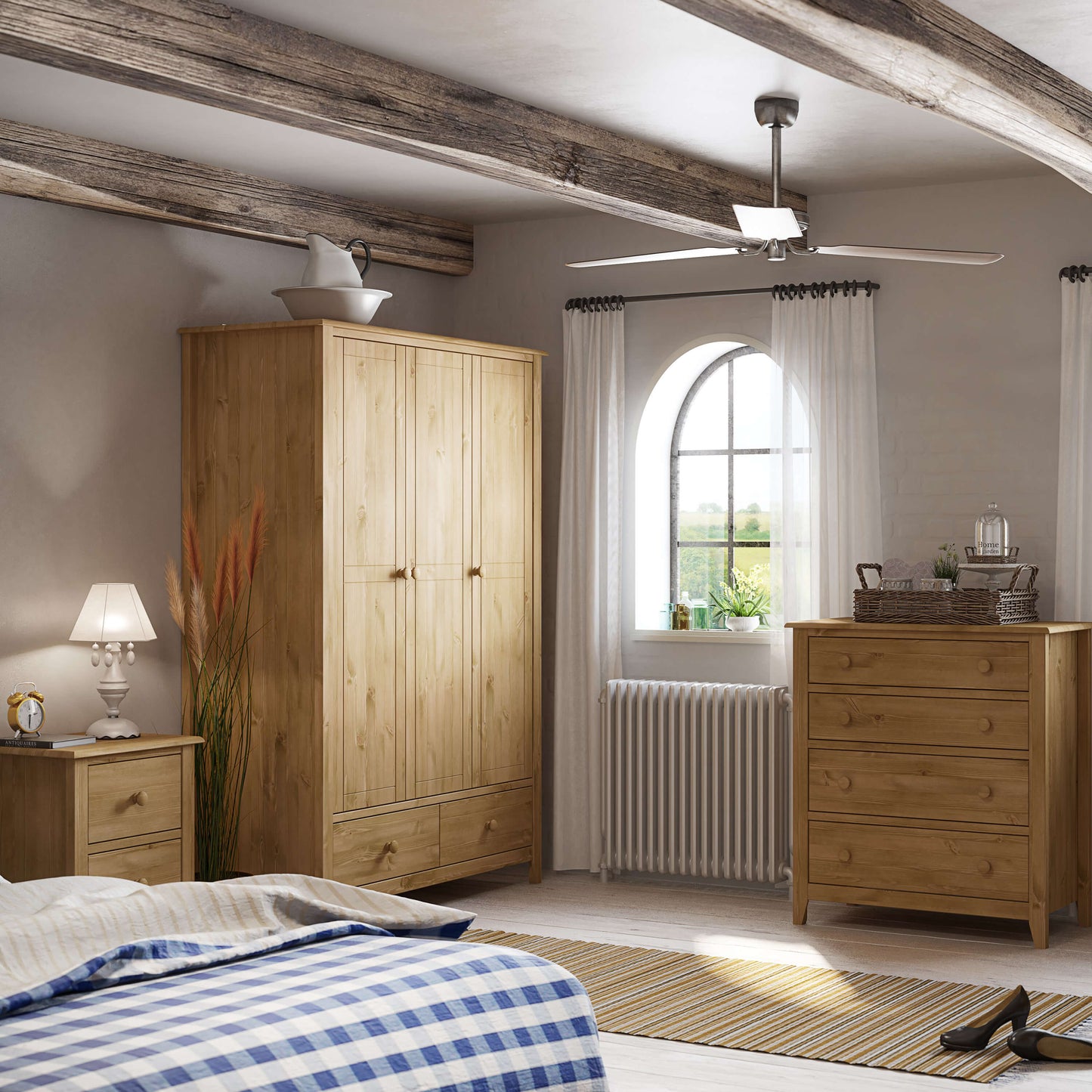 Heston 3 Door Wardrobe Pine ModelBedroom