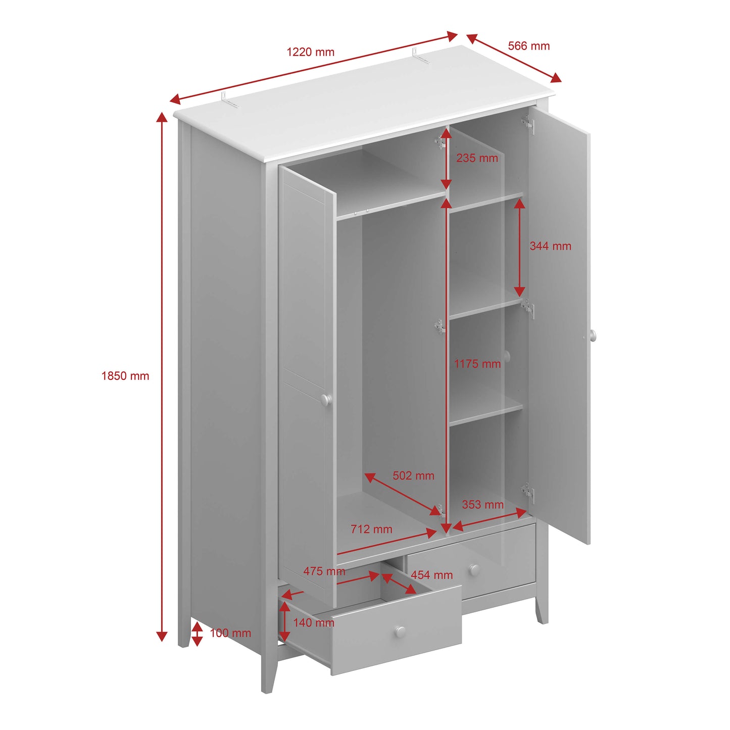 Heston 3 Door Wardrobe Pine ModelBedroom