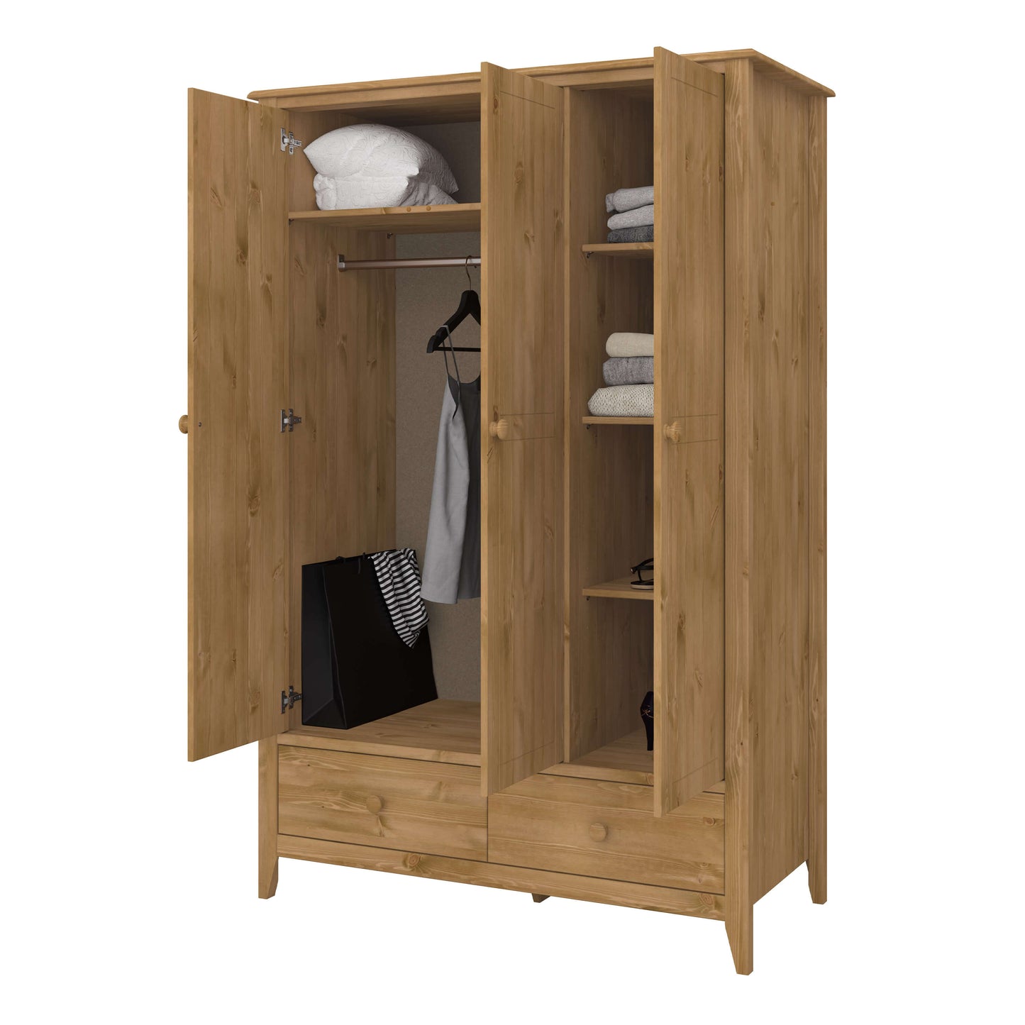 Heston 3 Door Wardrobe Pine ModelBedroom