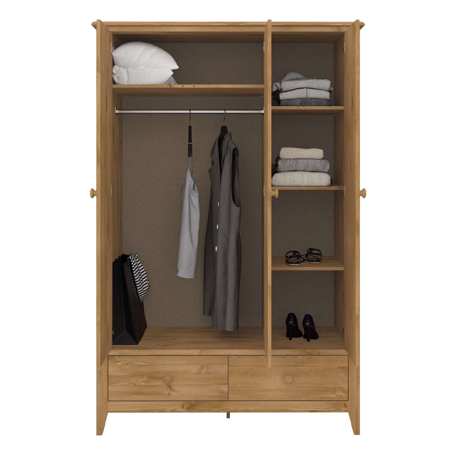 Heston 3 Door Wardrobe Pine ModelBedroom