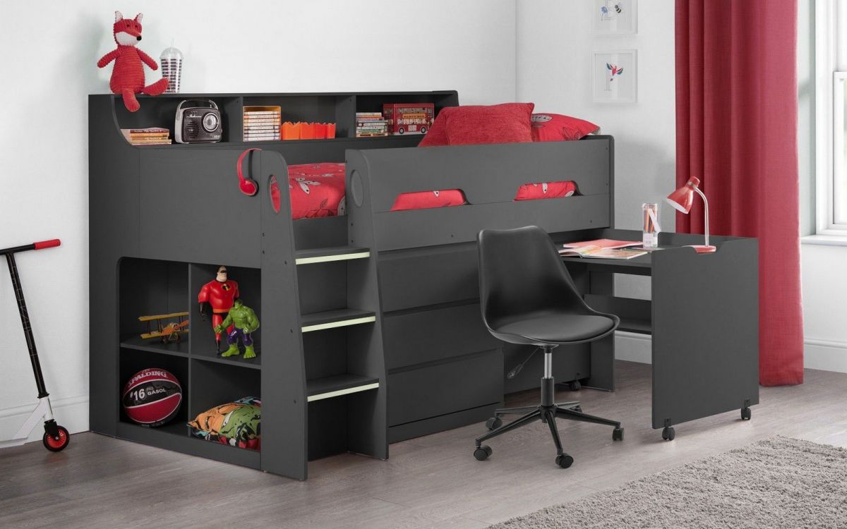 Jupiter Mid Sleeper Anthracite - Kids Mid Sleeper with Storage and Desk ModelBedroom