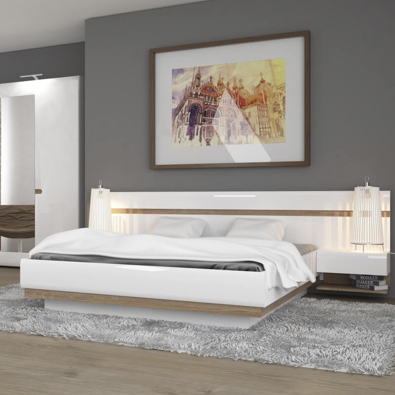 Chelsea 186cm wide Super King Bed frame in White with Oak Trim ModelBedroom