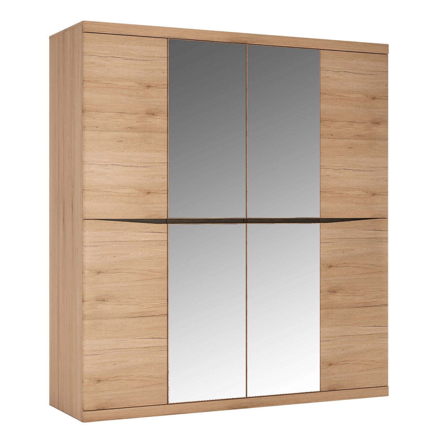 Kensington 4 Door Wardrobe with 2 Mirror doors in Oak ModelBedroom