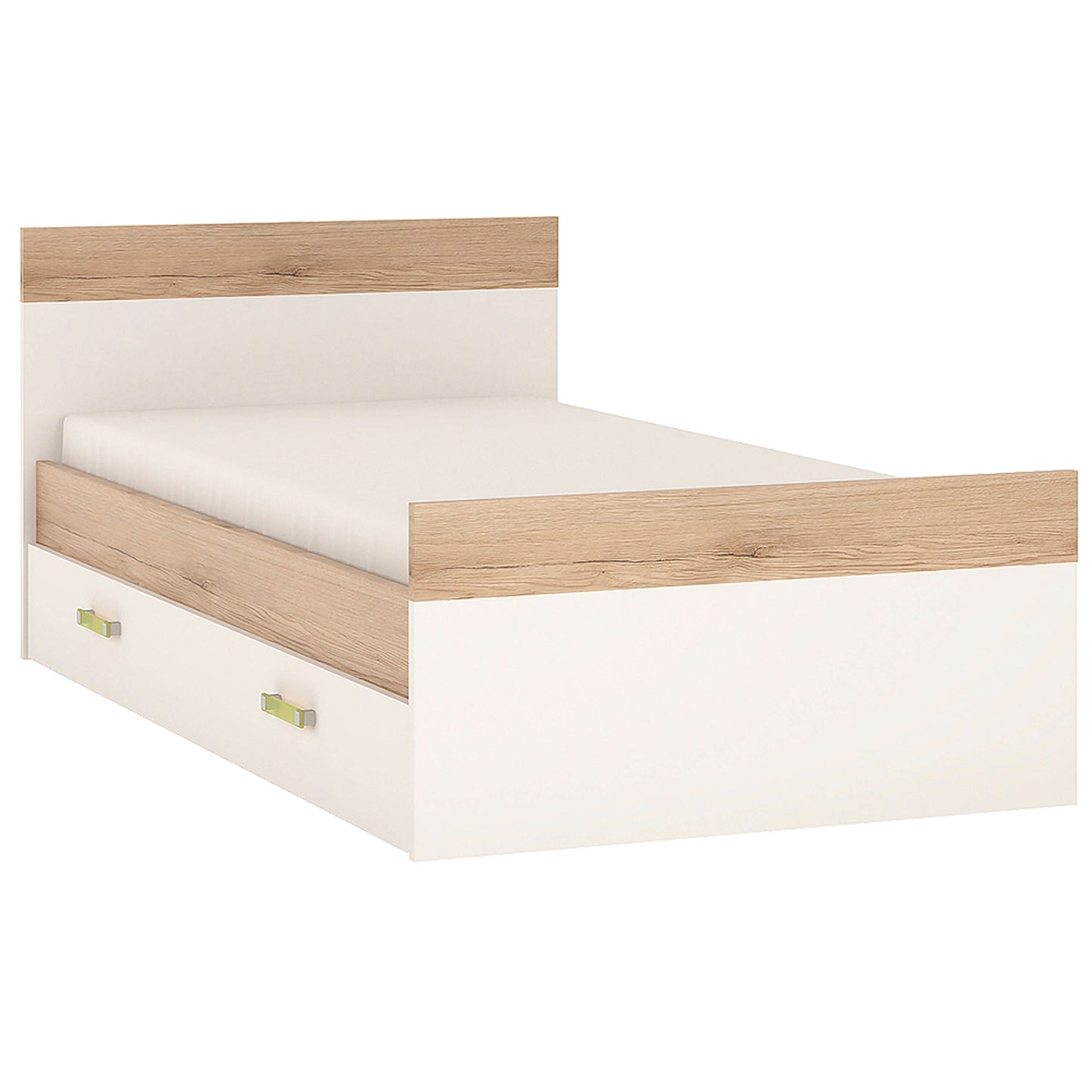 4Kids Single Bed with under Drawer in Light Oak and white High Gloss ModelBedroom