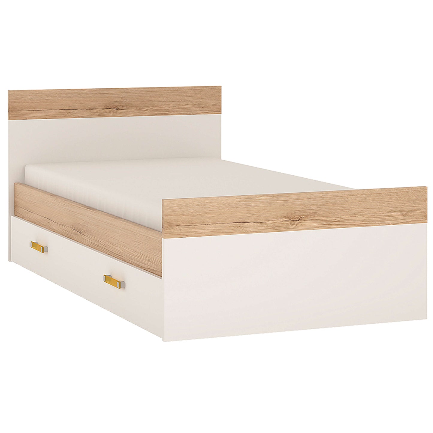 4Kids Single Bed with under Drawer in Light Oak and white High Gloss ModelBedroom