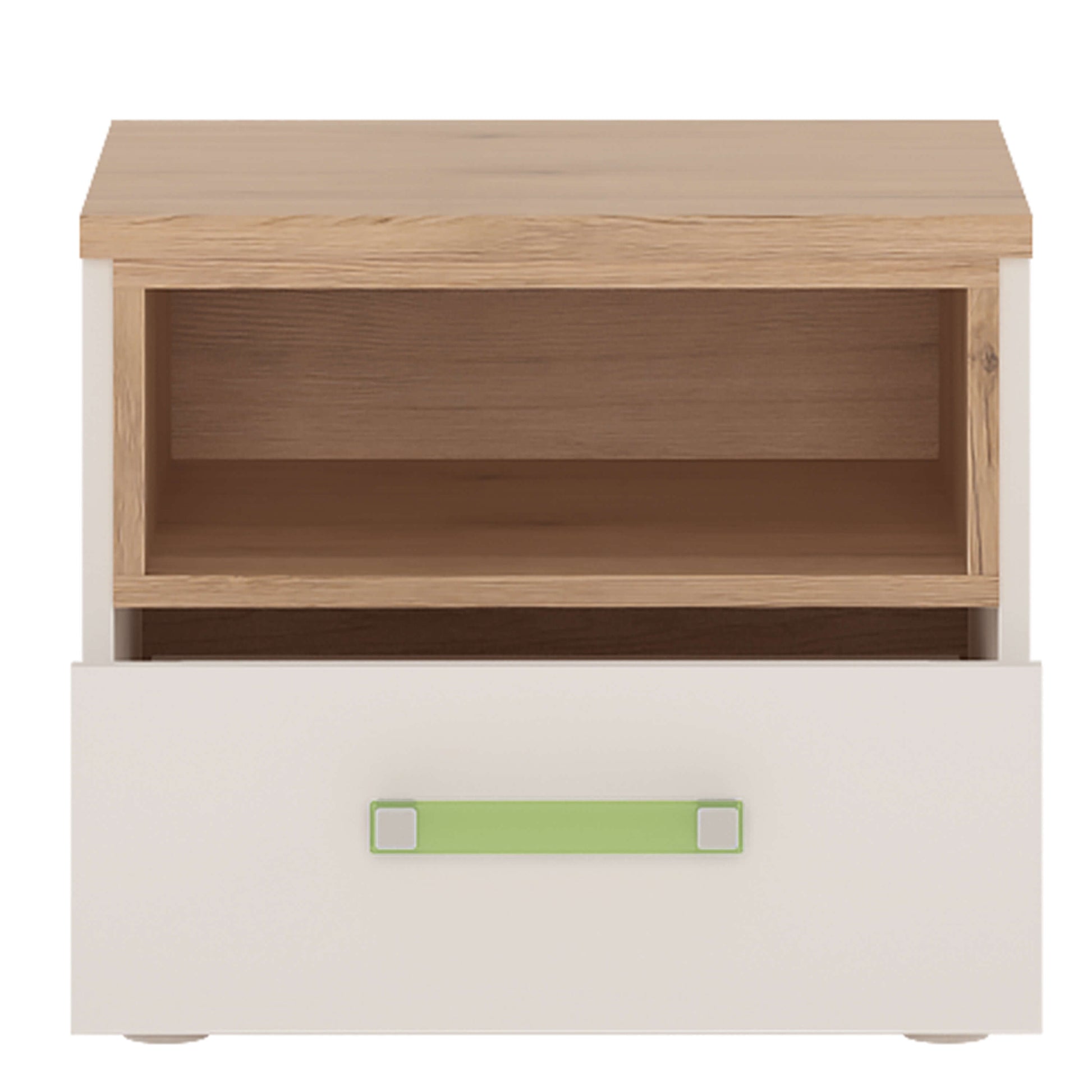 4Kids 1 Drawer bedside Cabinet in Light Oak and white High Gloss (opalino handles) ModelBedroom