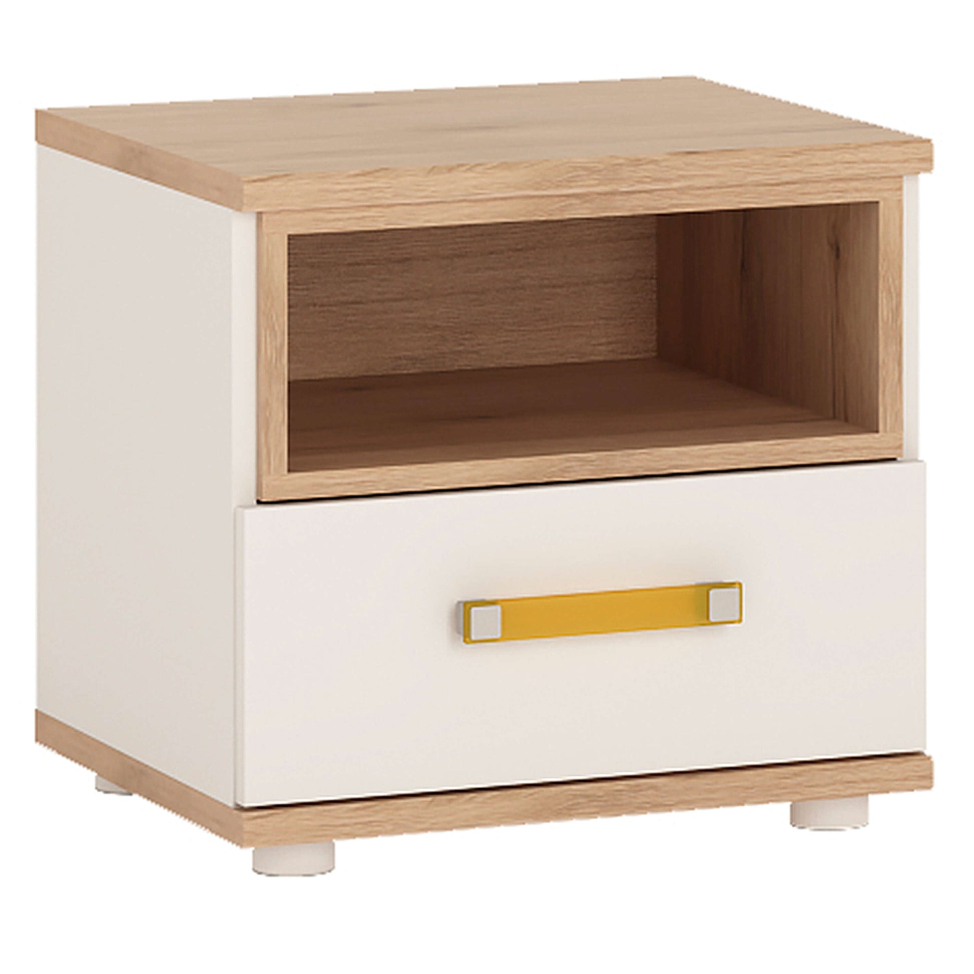 4Kids 1 Drawer bedside Cabinet in Light Oak and white High Gloss (opalino handles) ModelBedroom