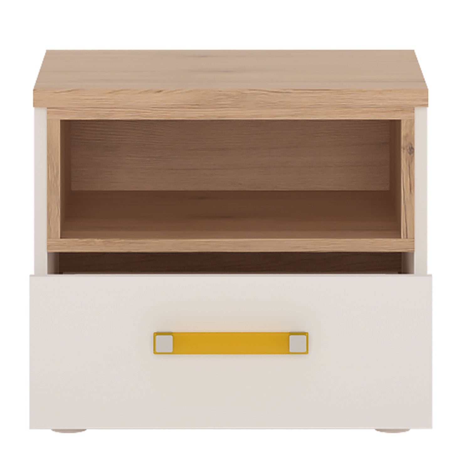 4Kids 1 Drawer bedside Cabinet in Light Oak and white High Gloss (opalino handles) ModelBedroom