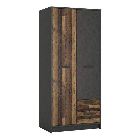 Brooklyn 2 Door Wardrobe with 2 Drawers in Walnut and Dark Matera Grey ModelBedroom