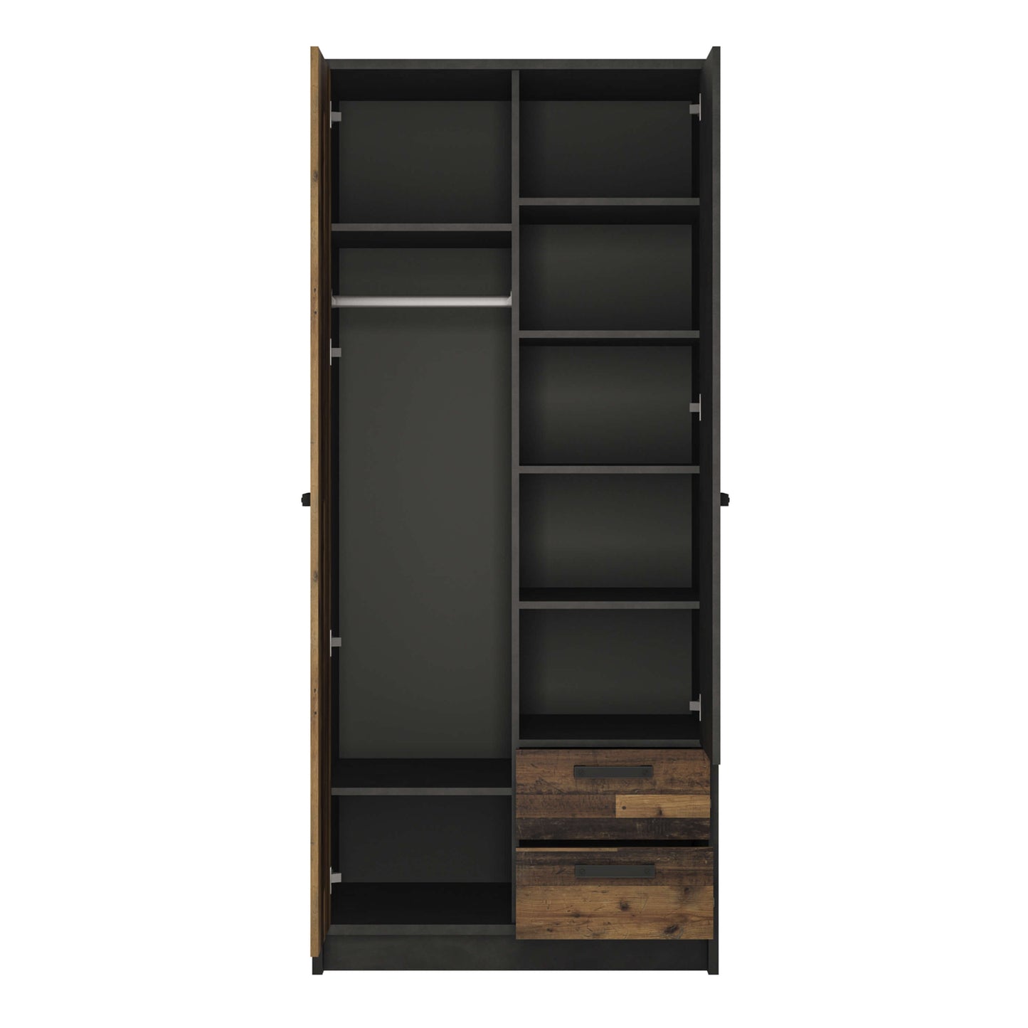 Brooklyn 2 Door Wardrobe with 2 Drawers in Walnut and Dark Matera Grey ModelBedroom