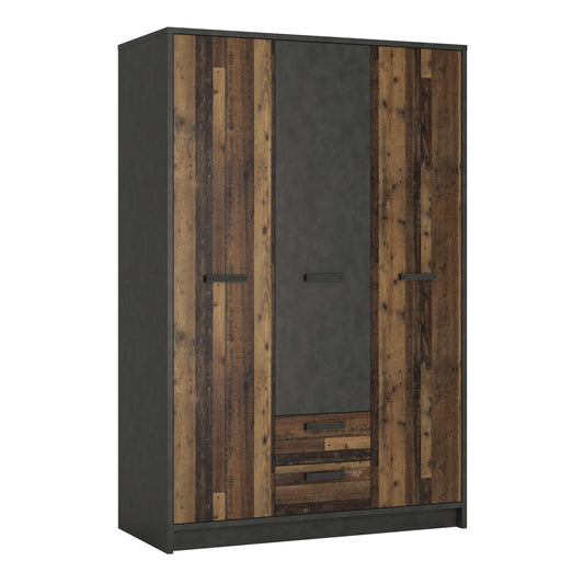 Brooklyn 3 Door Wardrobe with 2 Drawers in Walnut and Dark Matera Grey ModelBedroom