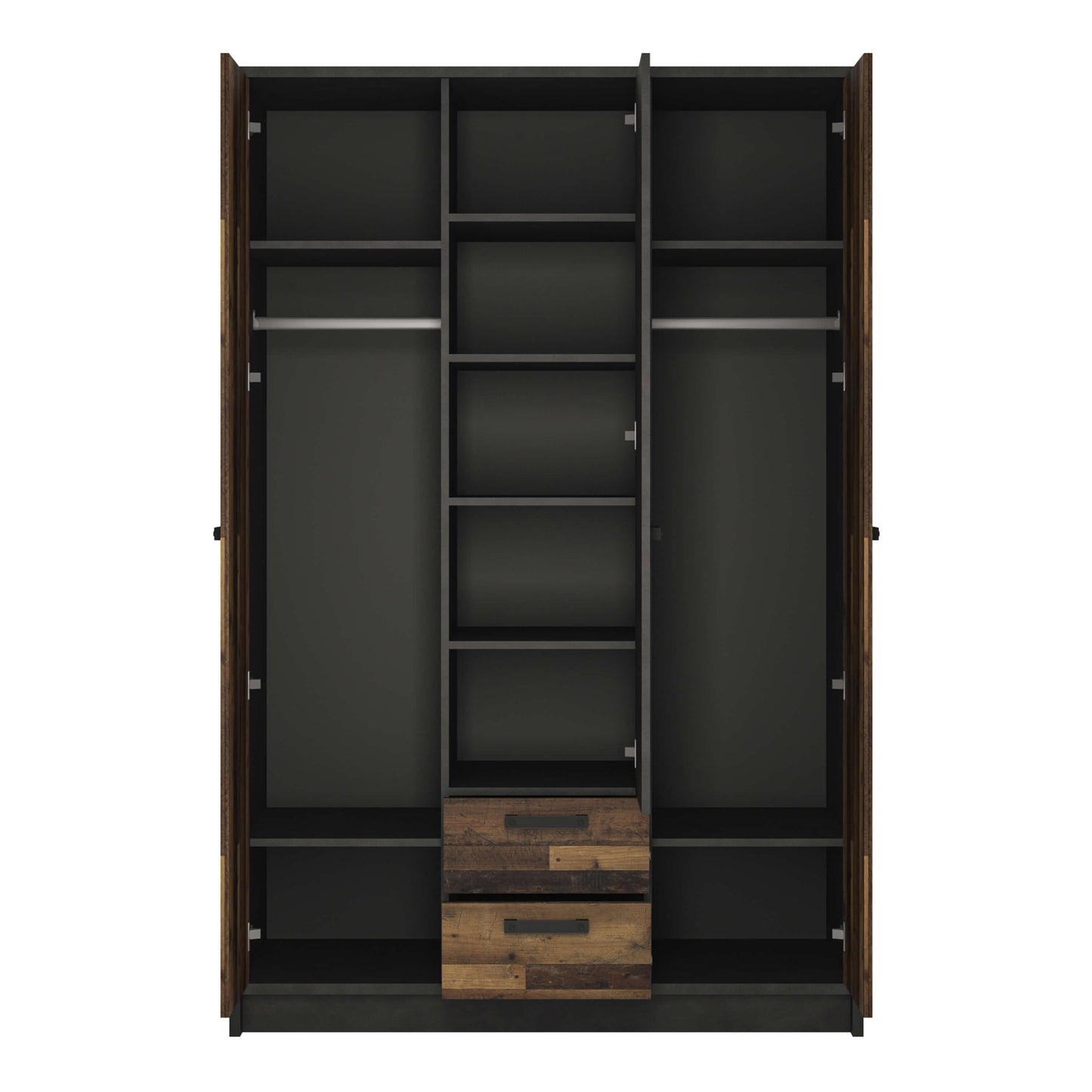 Brooklyn 3 Door Wardrobe with 2 Drawers in Walnut and Dark Matera Grey ModelBedroom