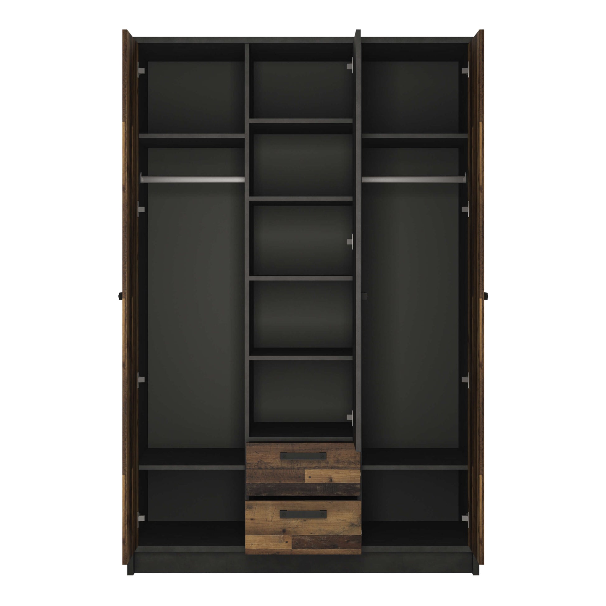 Brooklyn 3 Door Wardrobe with 2 Drawers in Walnut and Dark Matera Grey ModelBedroom