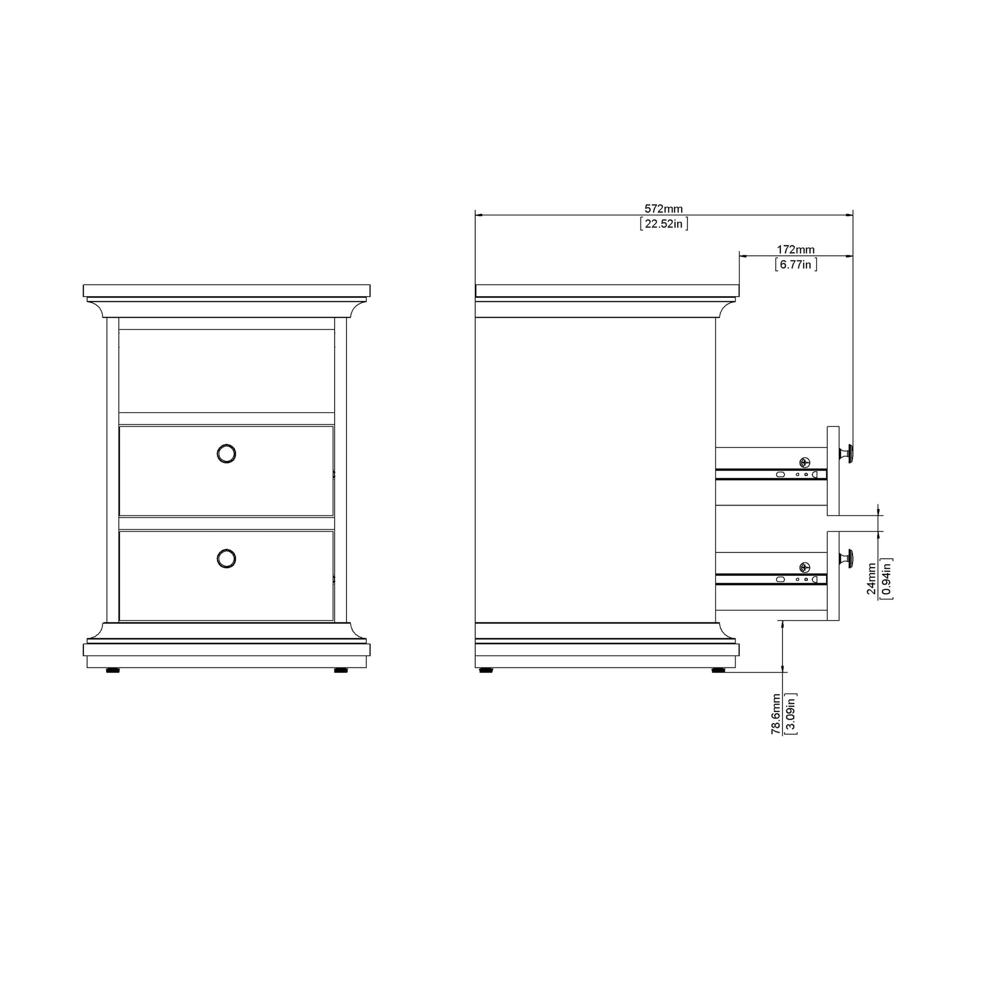 Paris Bedside 2 Drawers in White ModelBedroom