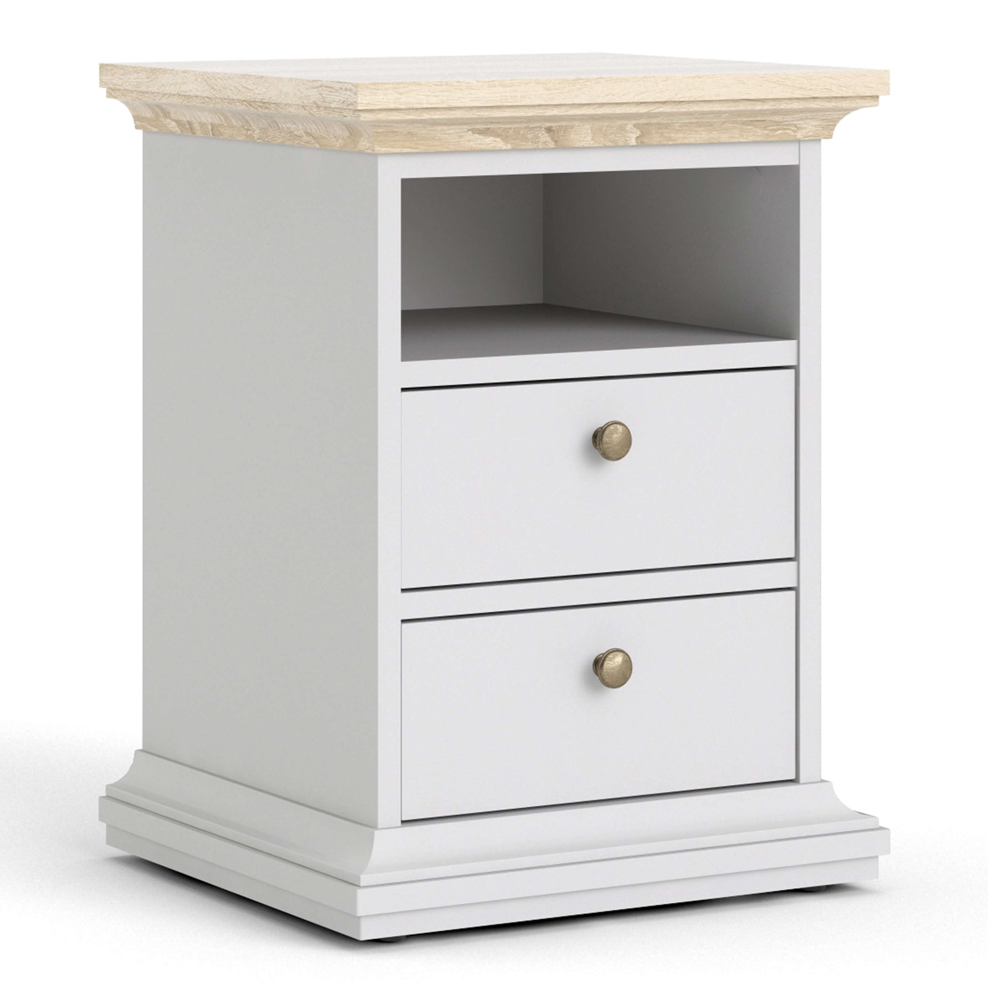 Paris Bedside 2 Drawers in White and Oak ModelBedroom