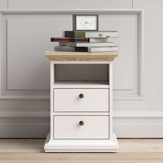 Paris Bedside 2 Drawers in White and Oak ModelBedroom