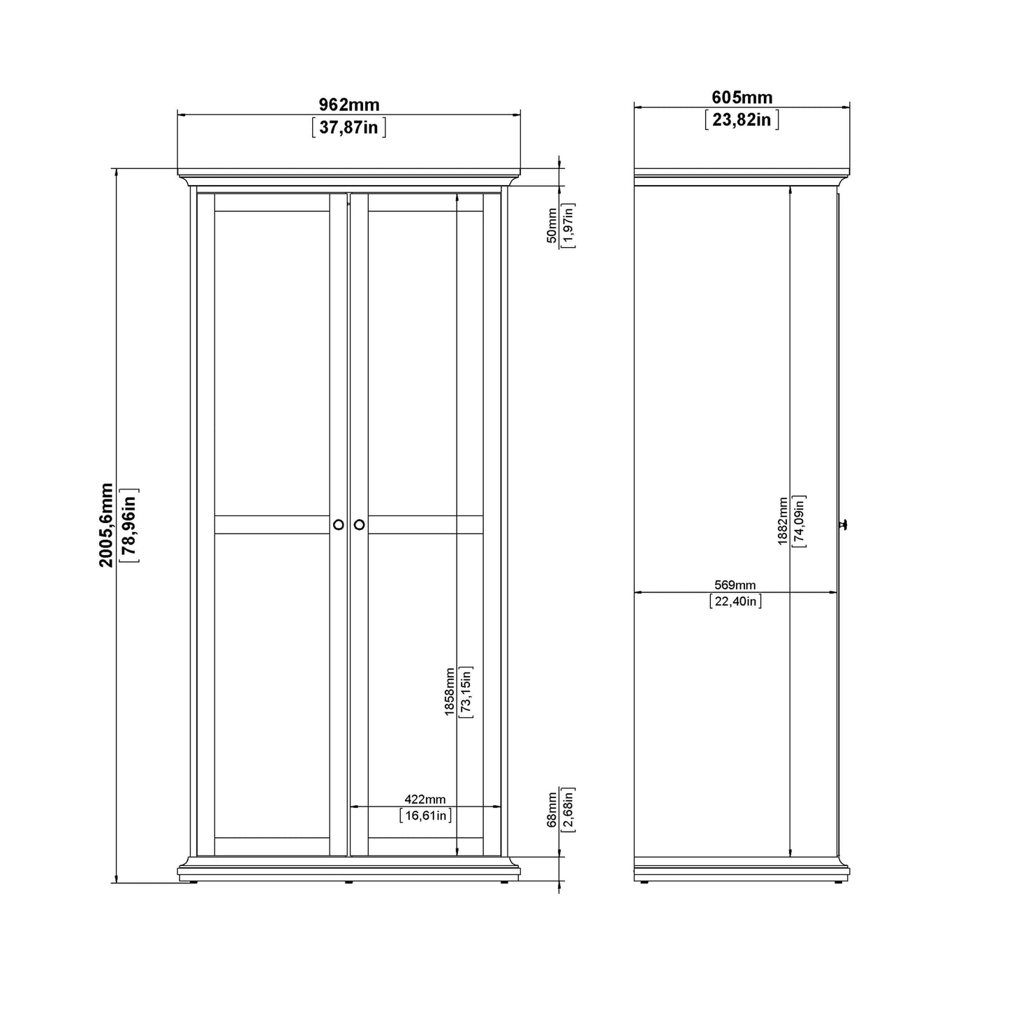 Paris Wardrobe with 2 Doors in White and Oak ModelBedroom