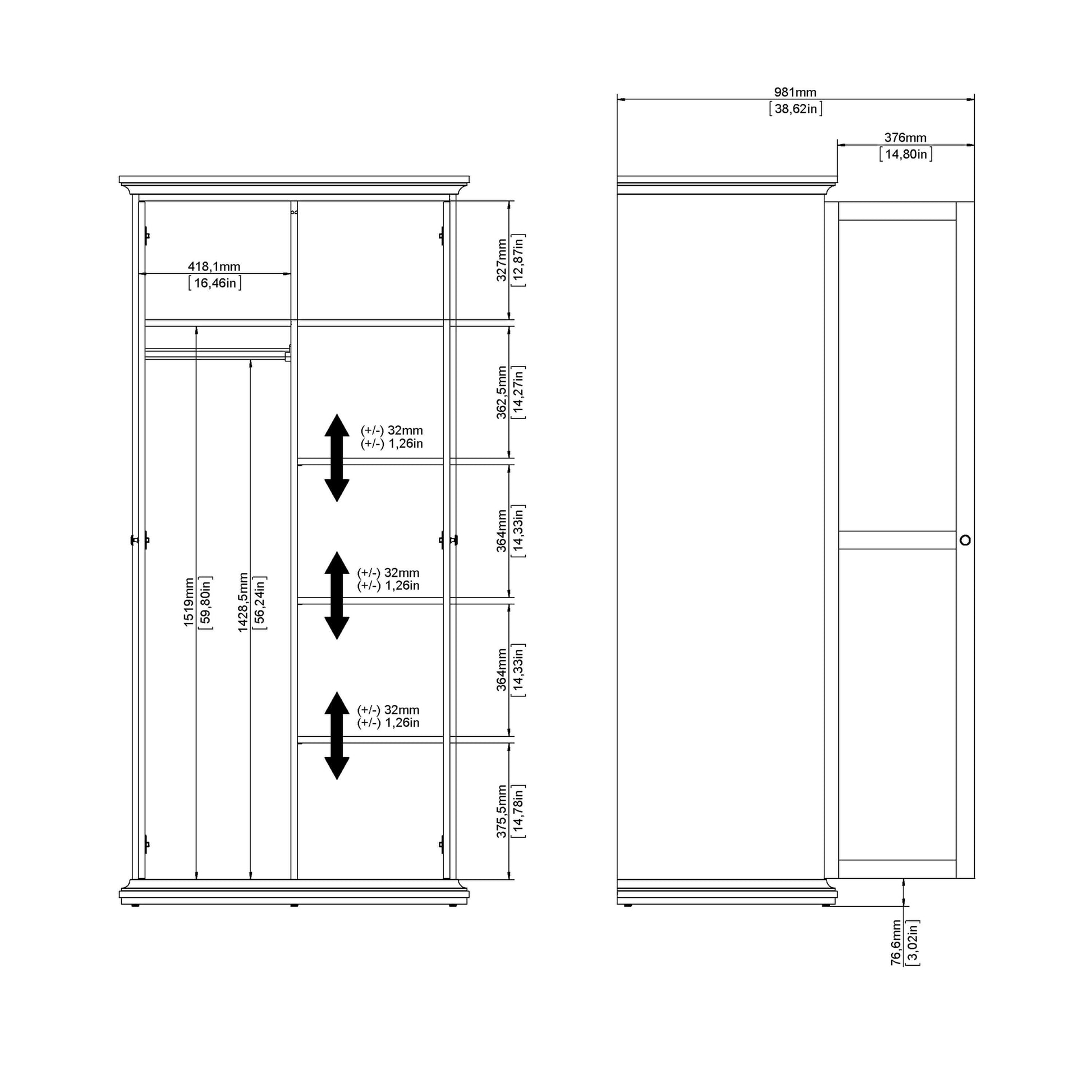 Paris Wardrobe with 2 Doors in White ModelBedroom