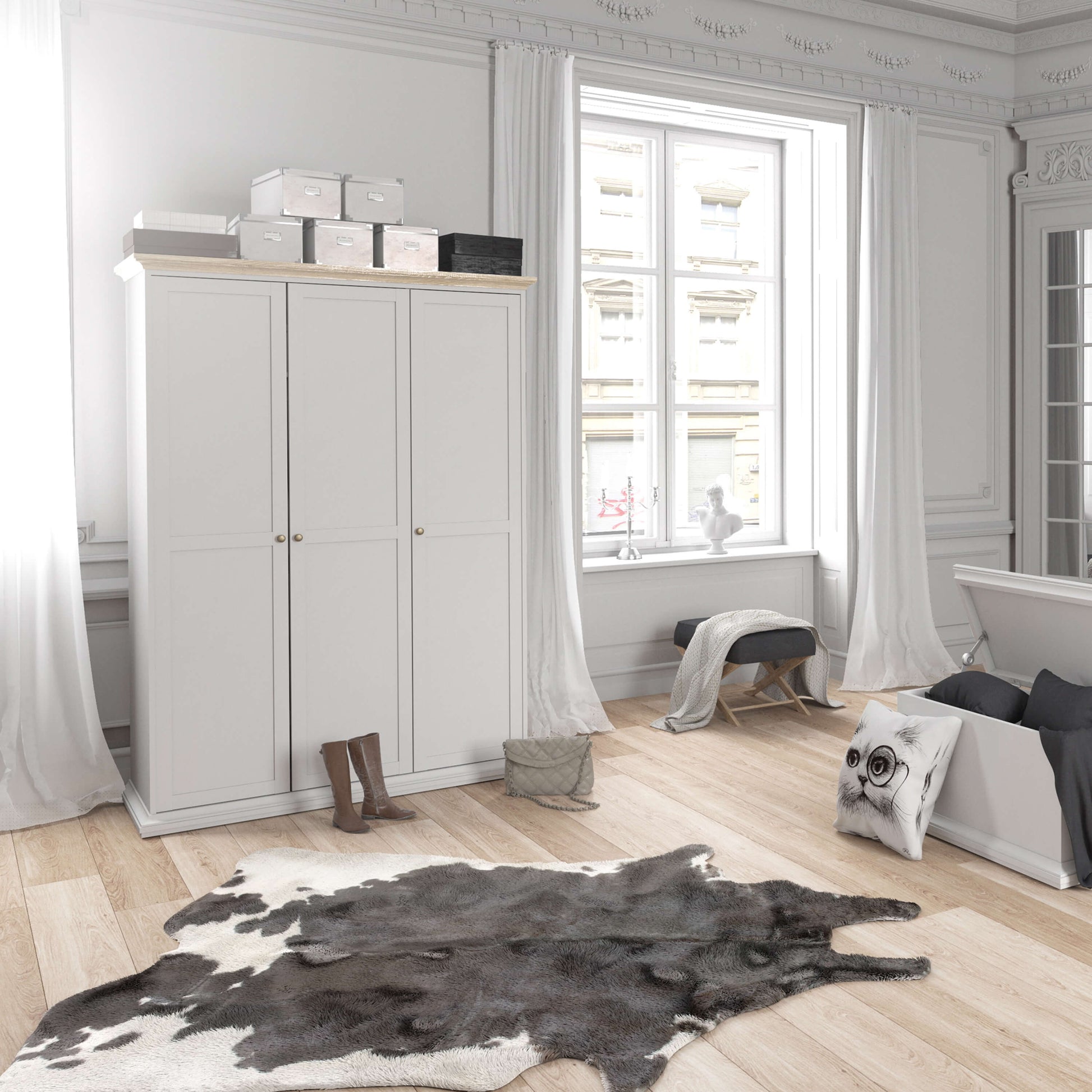 Paris Wardrobe with 3 Doors in White and Oak ModelBedroom