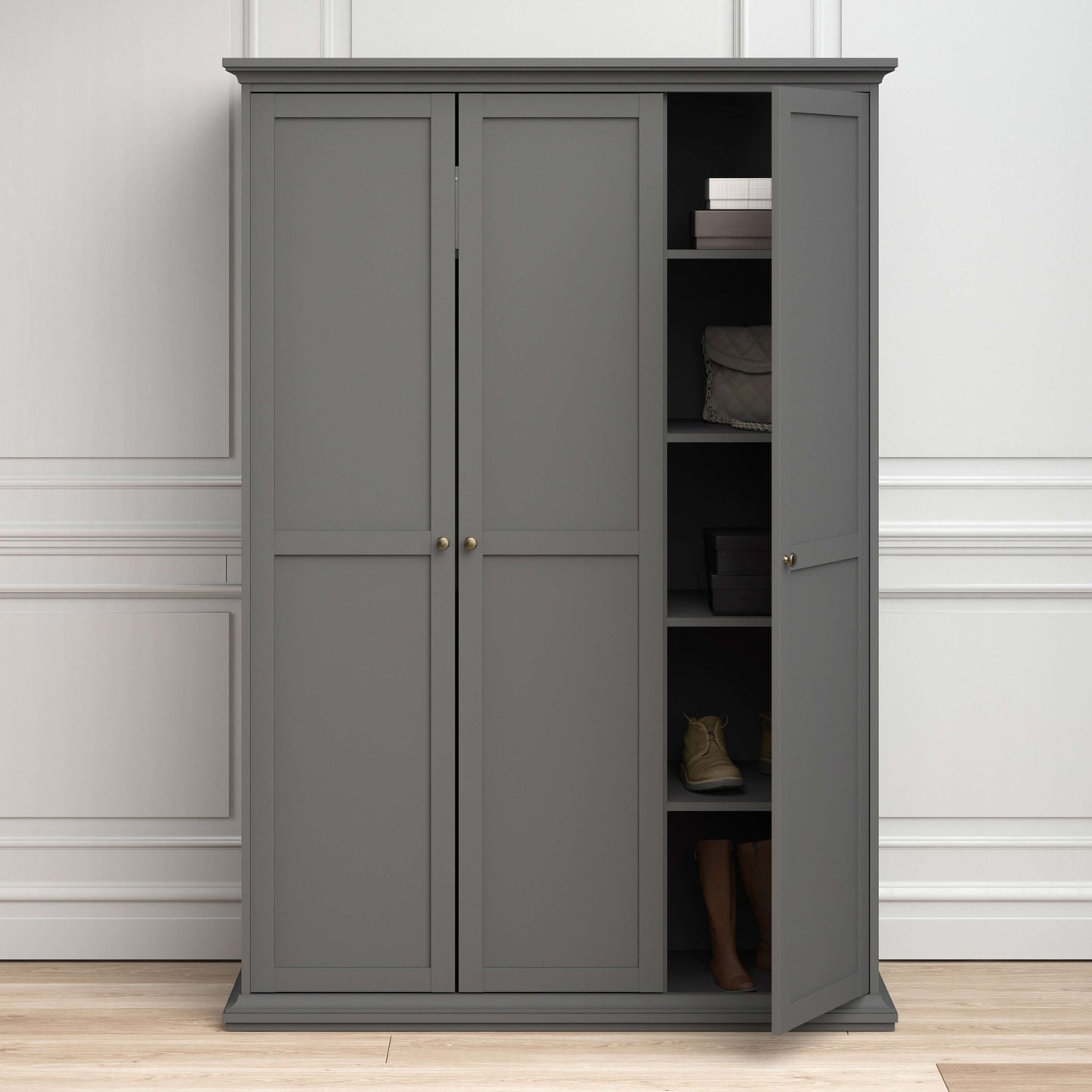 Paris Wardrobe with 3 Doors in Matt Grey ModelBedroom