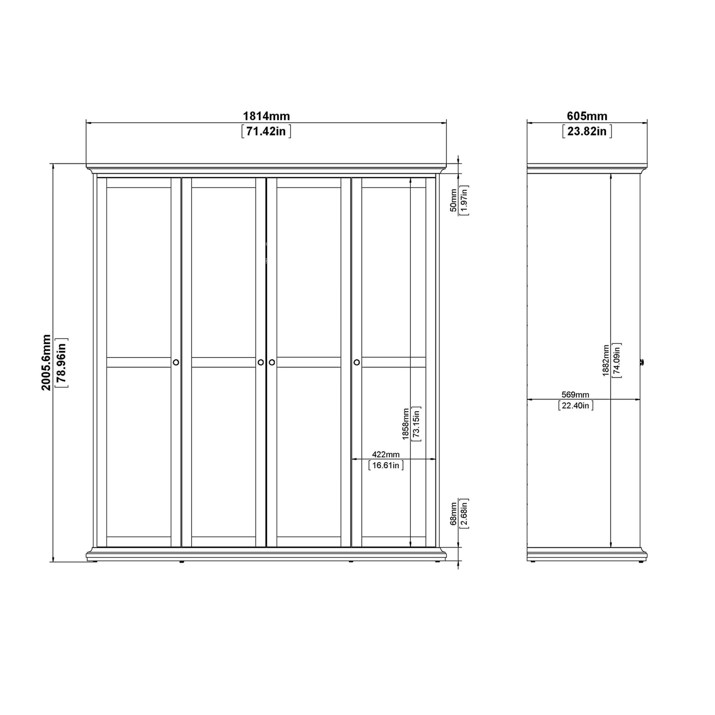 Paris Wardrobe with 4 Doors in White - 4 Door Wardrobe ModelBedroom