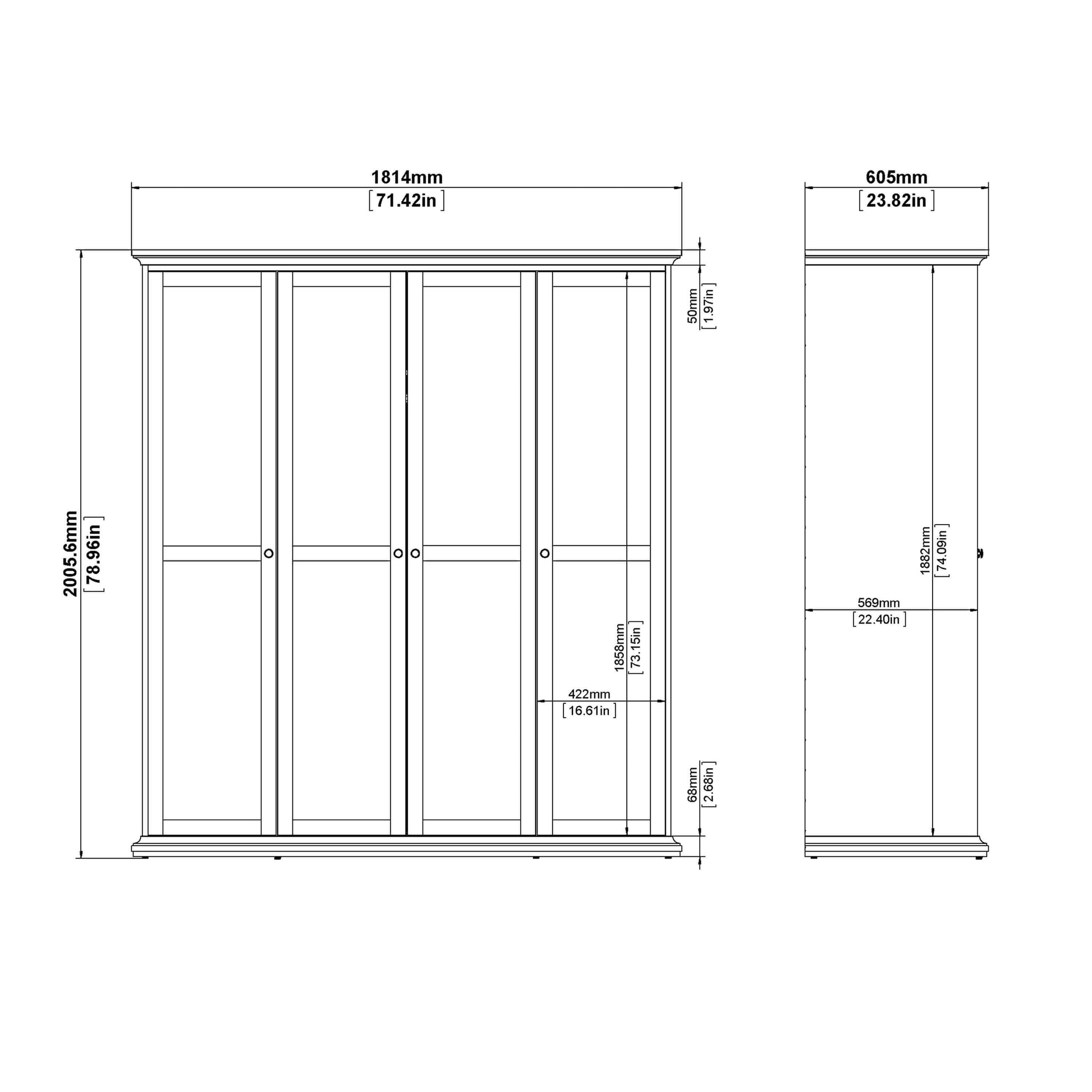 Paris Wardrobe with 4 Doors in White - 4 Door Wardrobe ModelBedroom