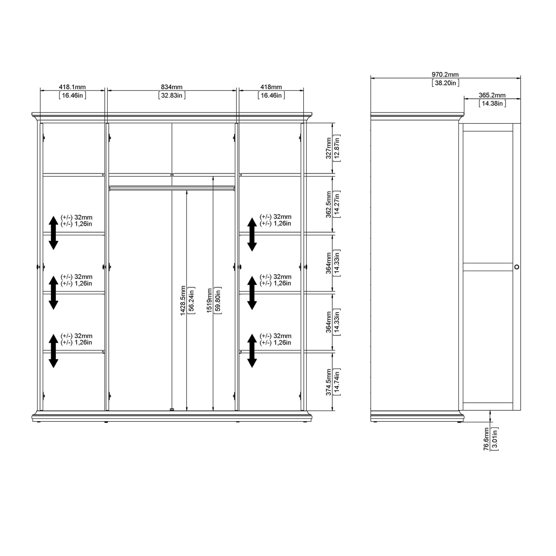 Paris Wardrobe with 4 Doors in White - 4 Door Wardrobe ModelBedroom