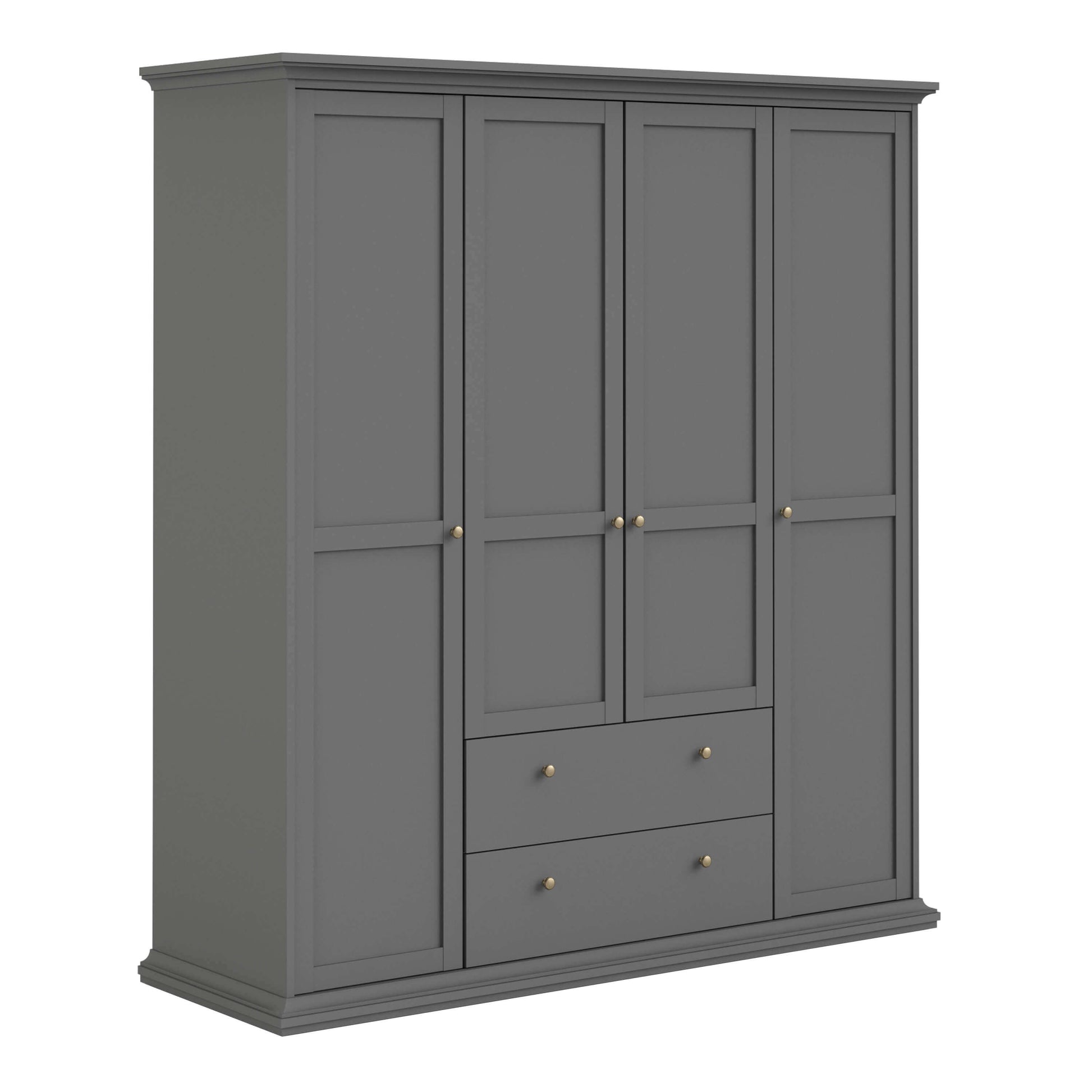 Paris Wardrobe with 4 Doors and 2 Drawers in Matt Grey - 4 door wardrobe with drawers ModelBedroom