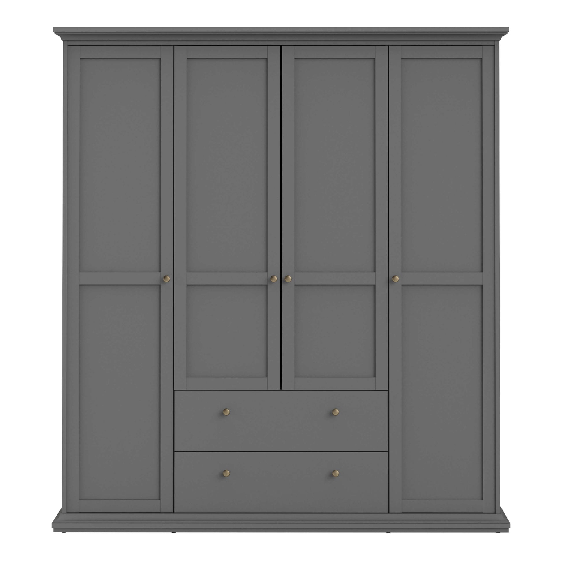 Paris Wardrobe with 4 Doors and 2 Drawers in Matt Grey - 4 door wardrobe with drawers ModelBedroom