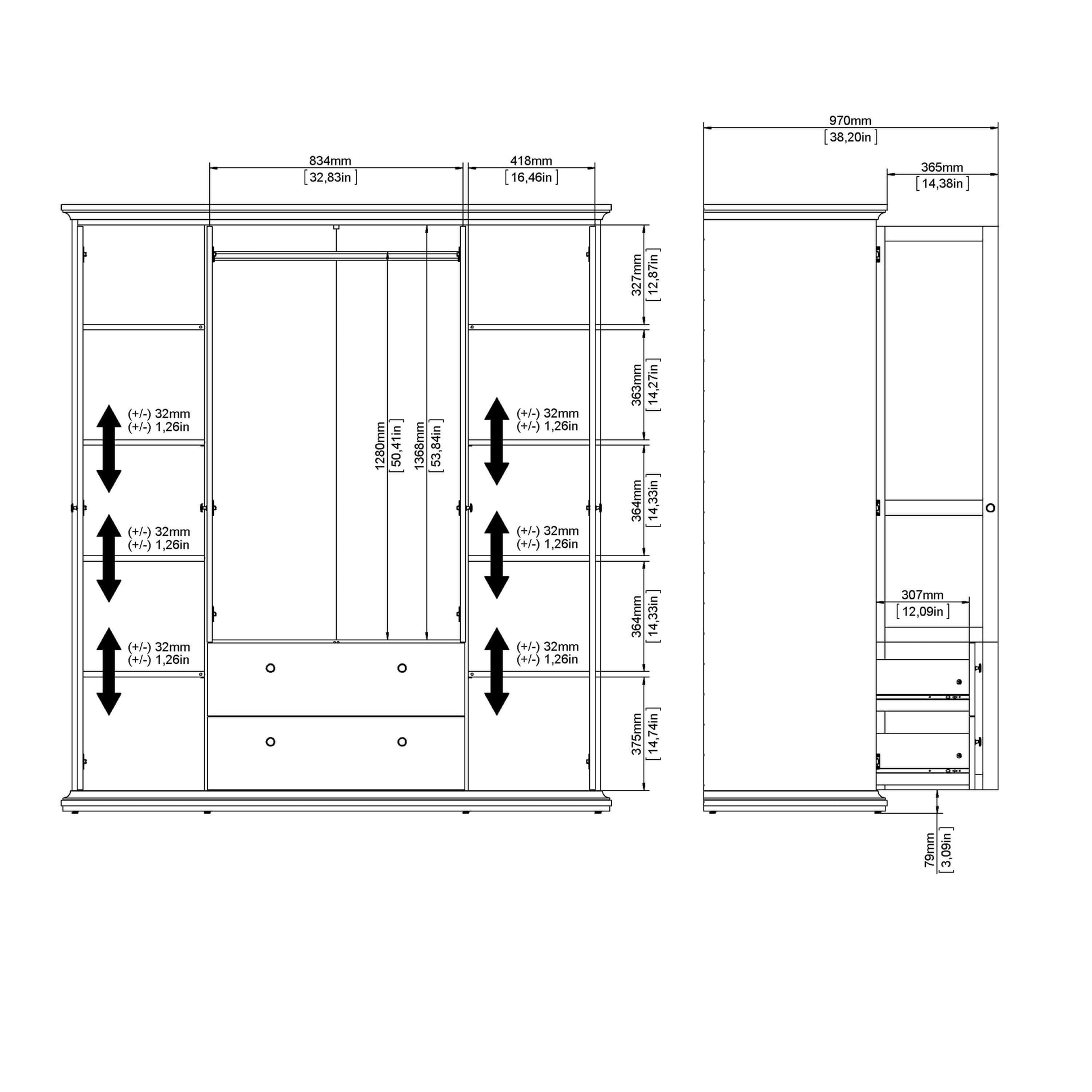 Paris Wardrobe with 4 Doors and 2 Drawers in Matt Grey - 4 door wardrobe with drawers ModelBedroom