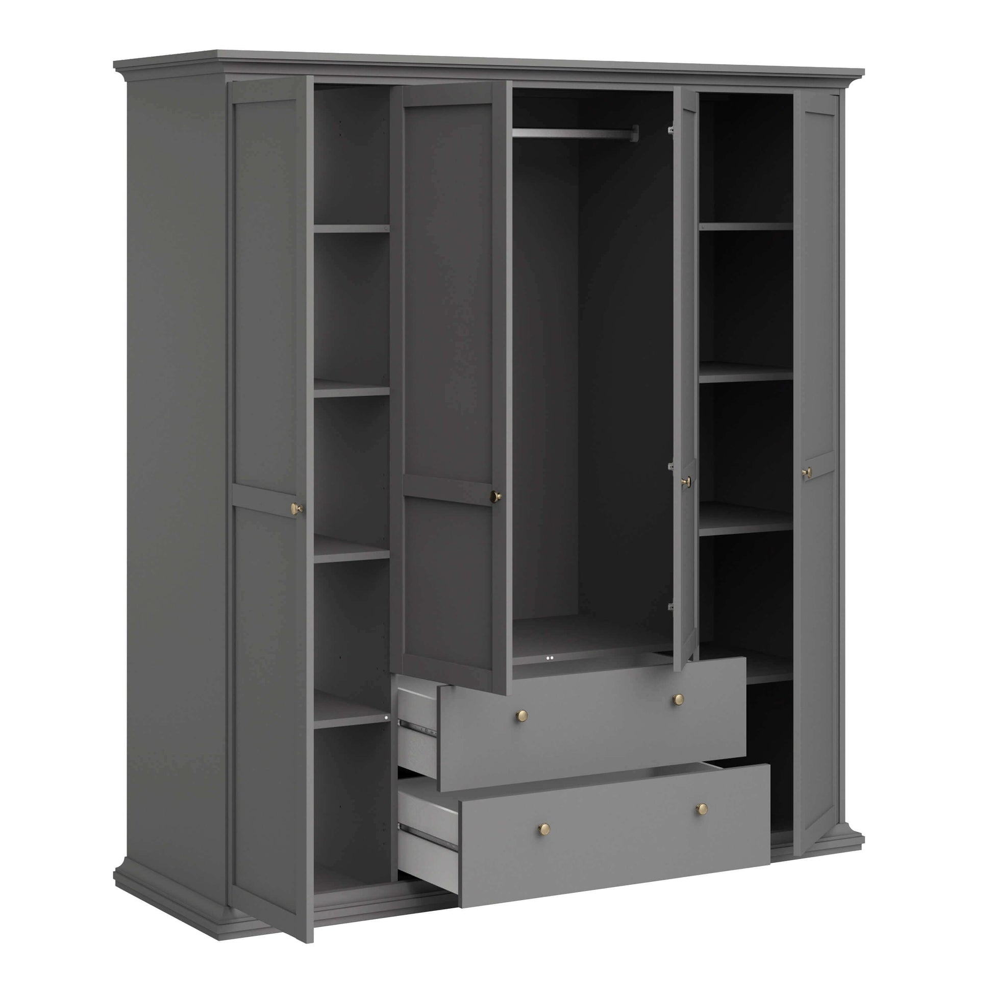 Paris Wardrobe with 4 Doors and 2 Drawers in Matt Grey - 4 door wardrobe with drawers ModelBedroom