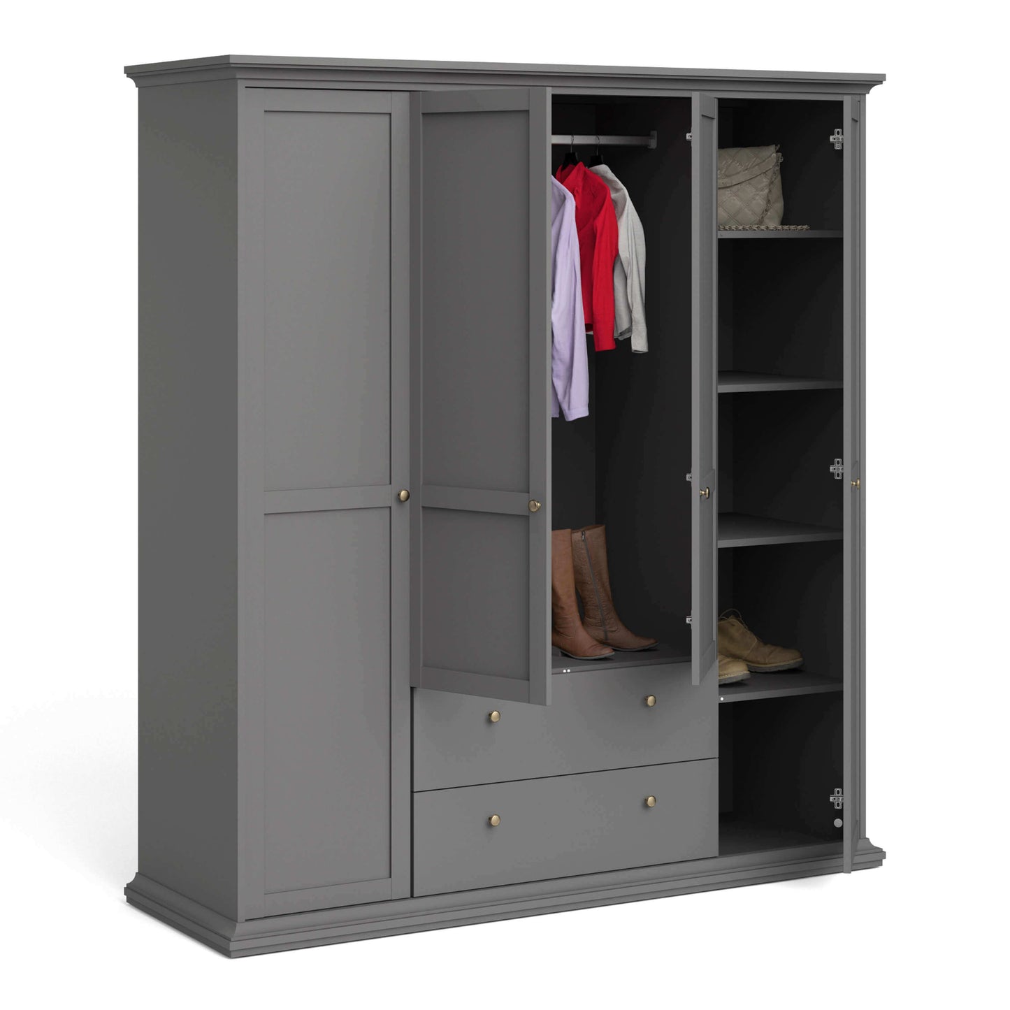 Paris Wardrobe with 4 Doors and 2 Drawers in Matt Grey - 4 door wardrobe with drawers ModelBedroom