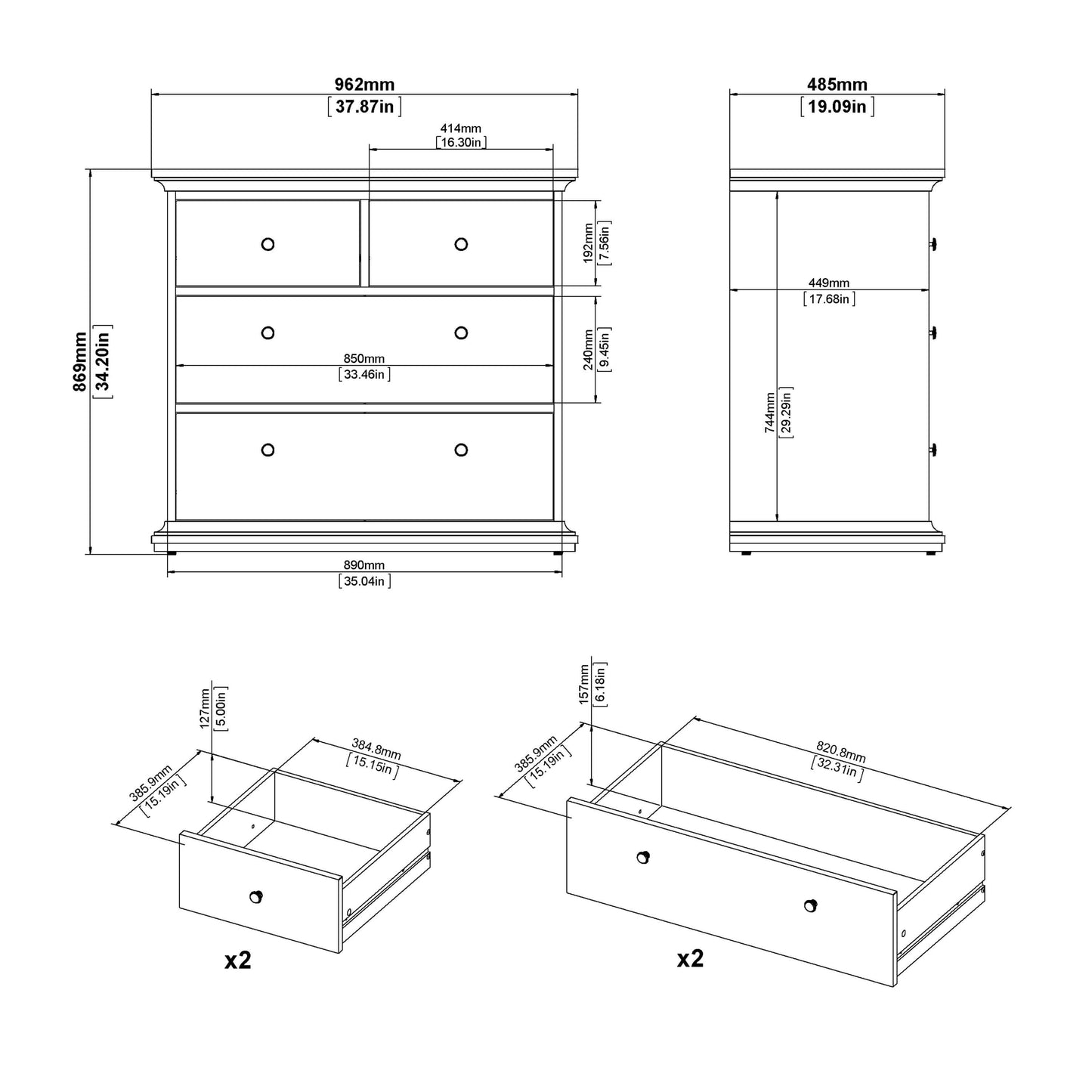 Paris Chest of 4 Drawers in White ModelBedroom