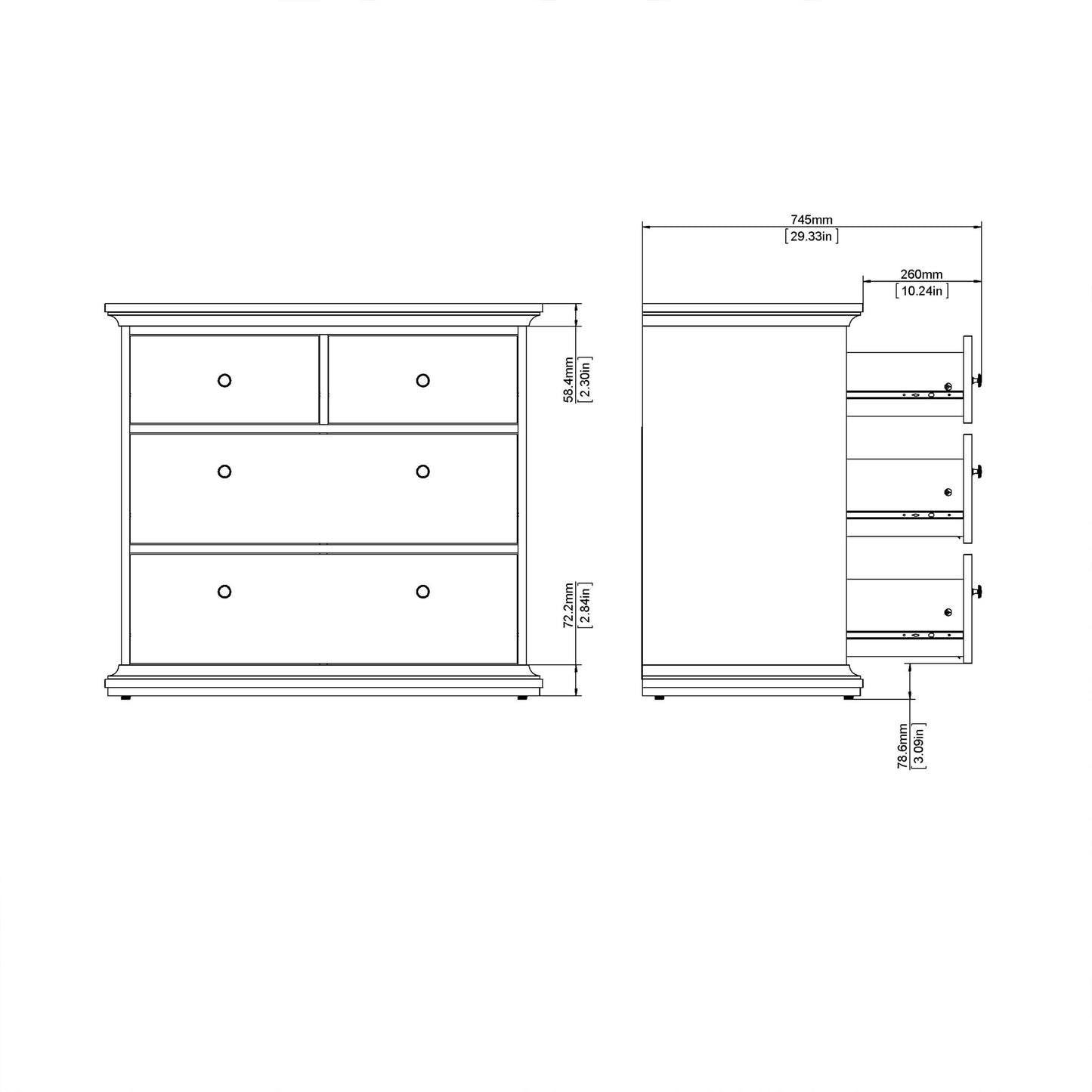 Paris Chest of 4 Drawers in White ModelBedroom