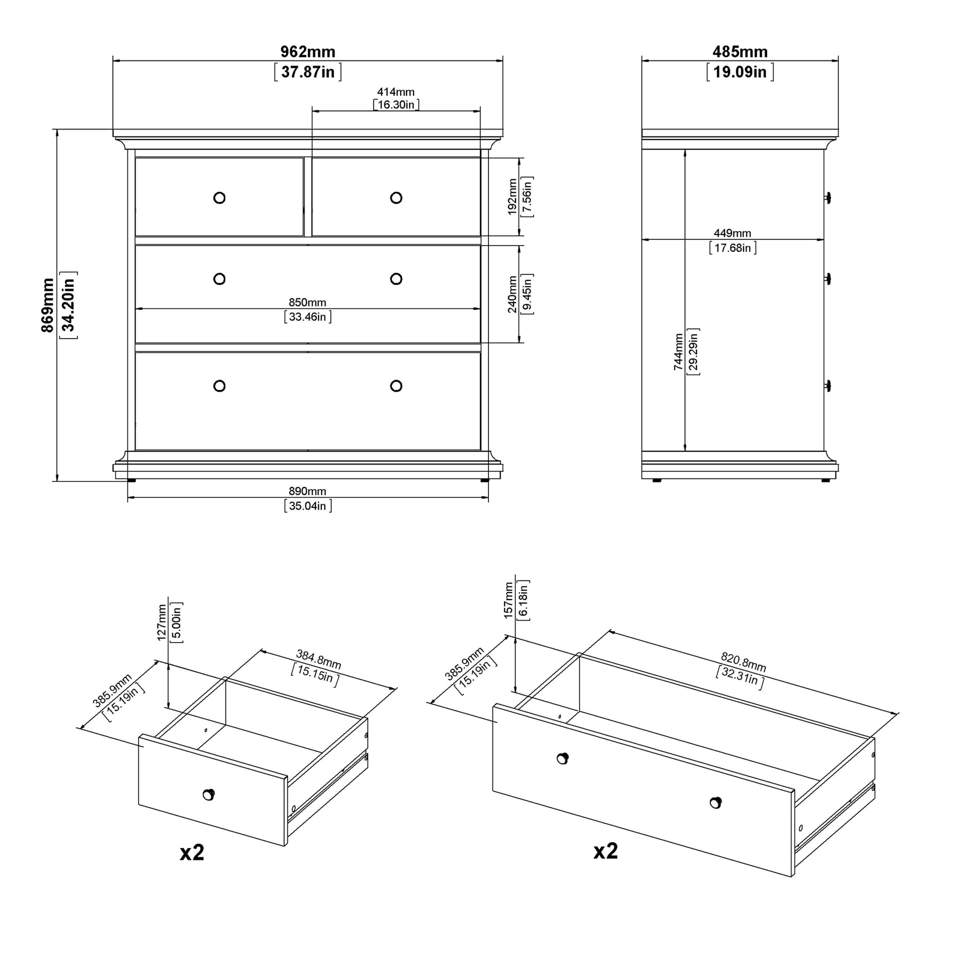 Paris Chest of 4 Drawers in Matt Grey ModelBedroom