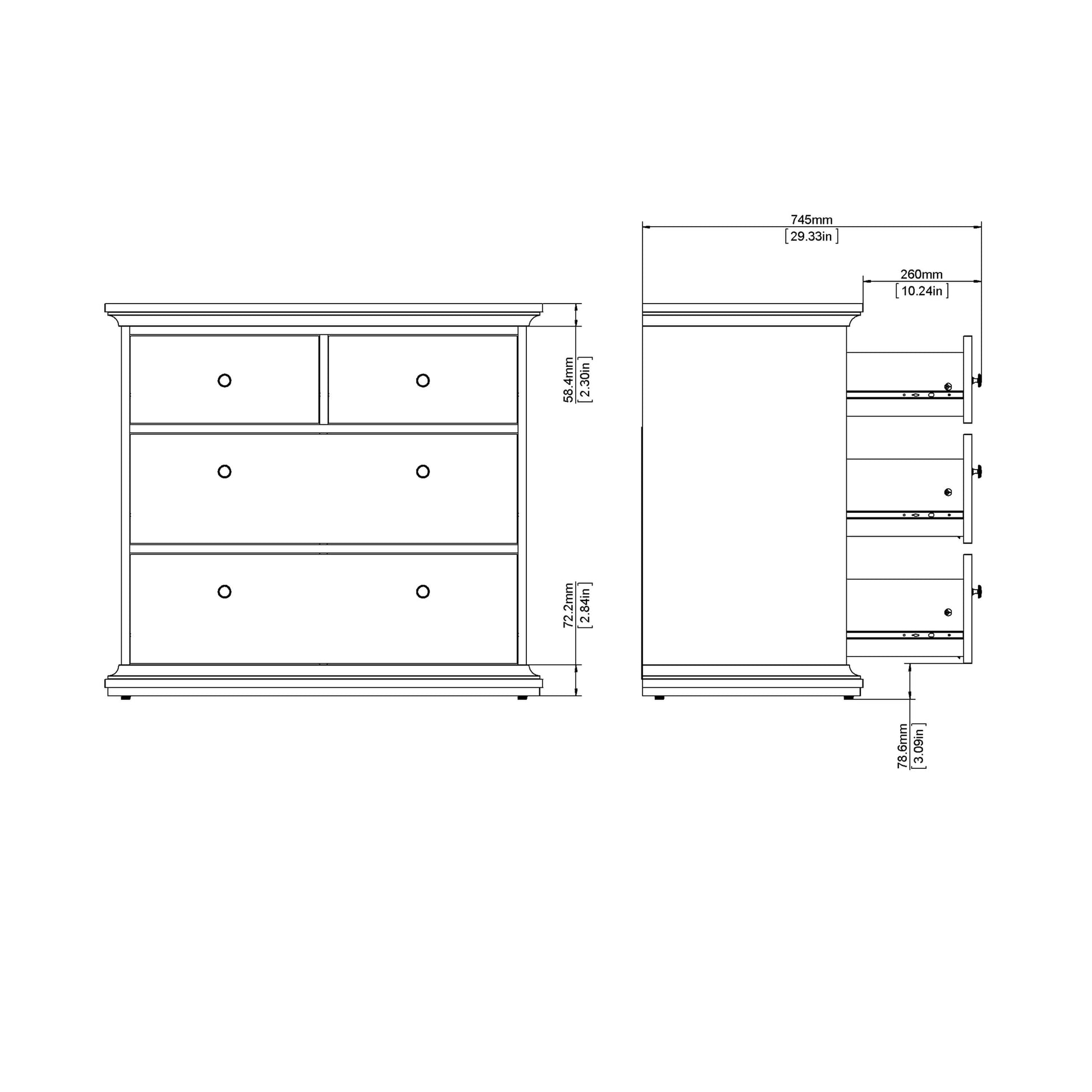 Paris Chest of 4 Drawers in Matt Grey ModelBedroom