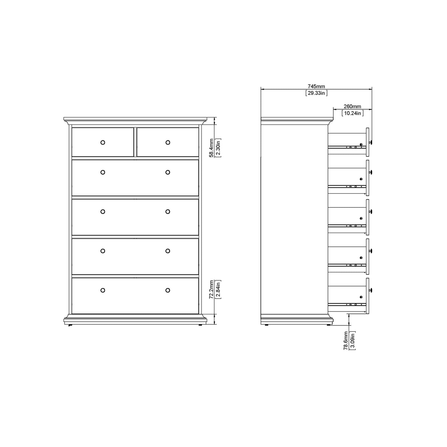 Paris Chest of 6 Drawers in White ModelBedroom