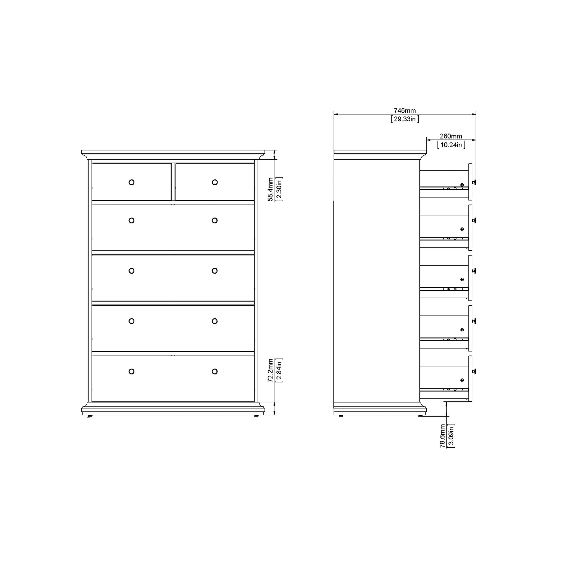 Paris Chest of 6 Drawers in White ModelBedroom