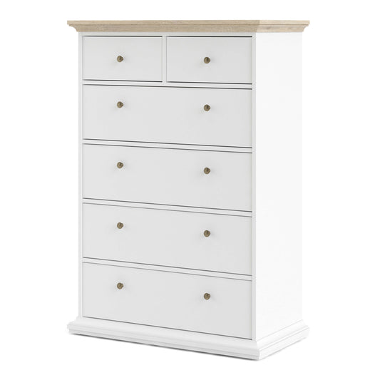 Paris Chest of 6 Drawers in White and Oak ModelBedroom