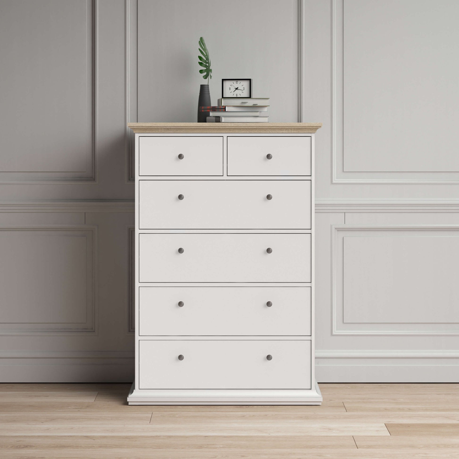 Paris Chest of 6 Drawers in White and Oak ModelBedroom