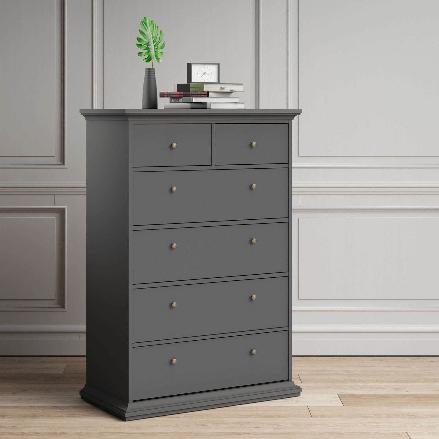 Paris Chest of 6 Drawers in Matt Grey ModelBedroom